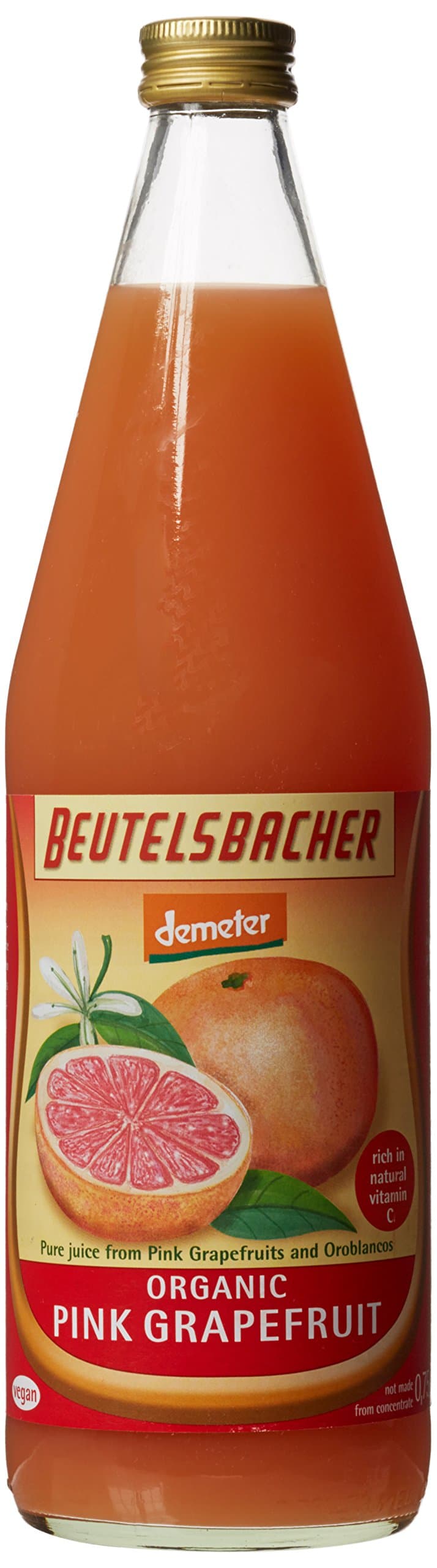 Beutelsbacher Demeter Organic Pink Grapefruit Juice 750 ml (Pack of 6)