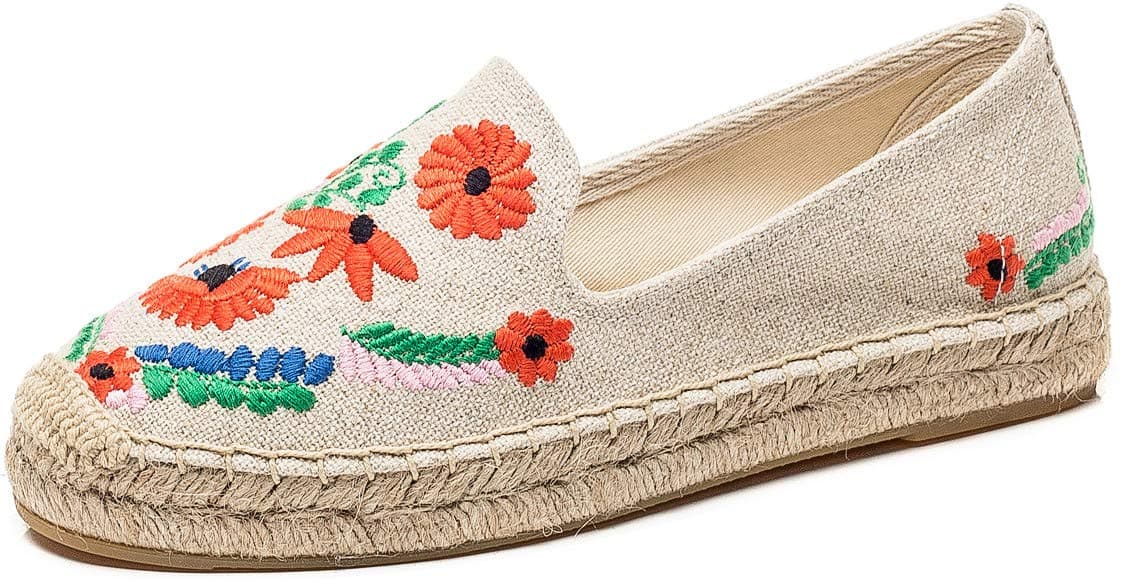 U-lite Women's Casual Flat Cap-Toe Slip on Platform Canvas Espadrilles Smoking Slipper Loafer