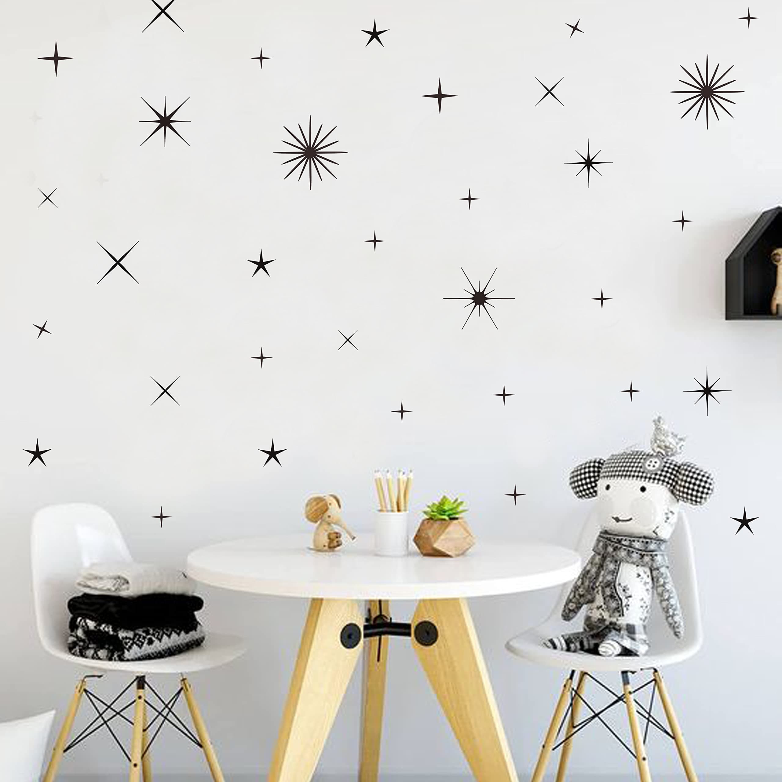 Star Twinkle Wall Stickers - Removable Wall Decals - Star Wall Decals, Space Wall Sticker, Space Theme Room Wall Decals (Black Star Wall)