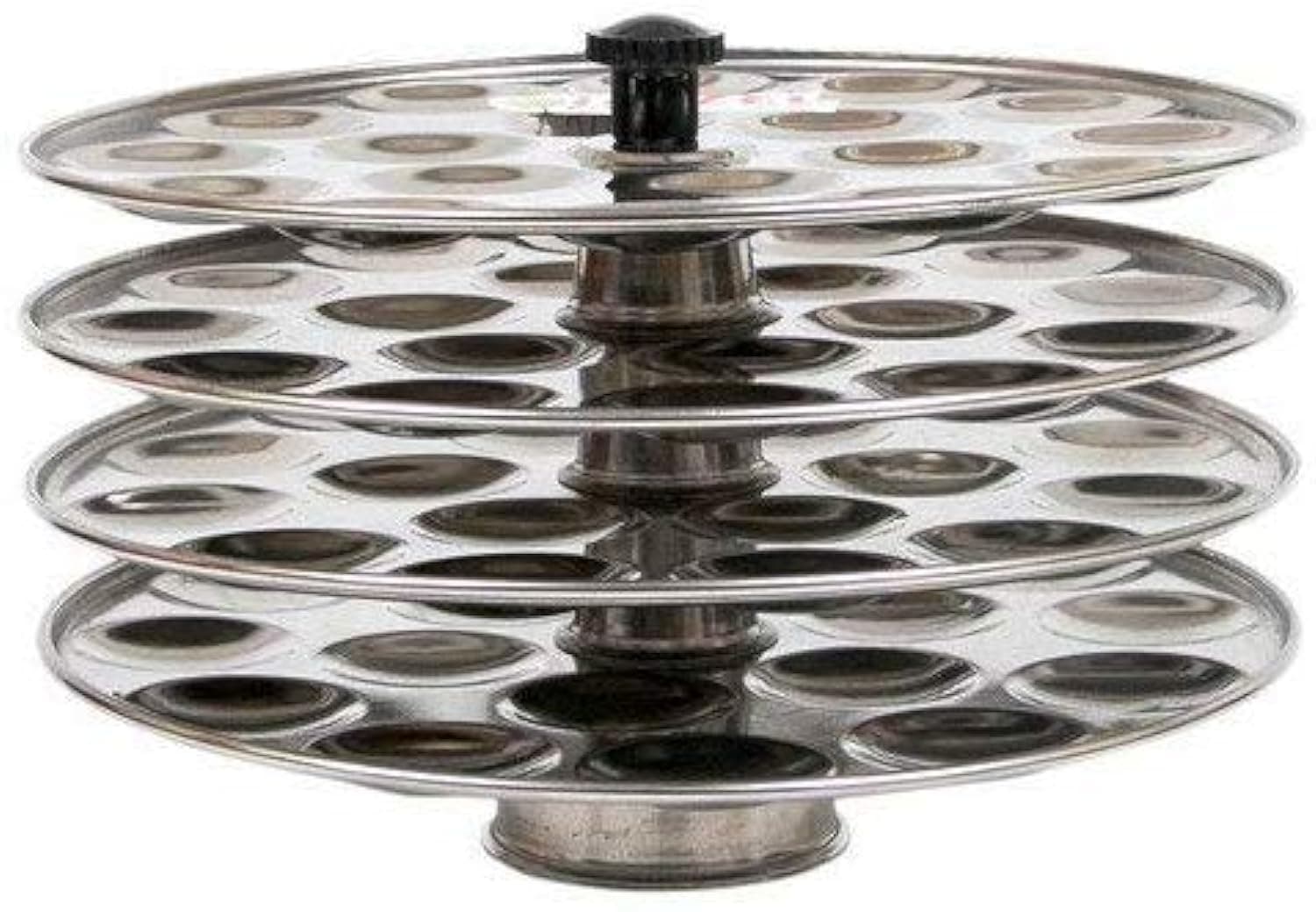 Dharam Paul Traders Stainless Steel Mini Idli Maker Stand | Podi idli Steamer with 4 Plates and 48 Cavities.12 Cavities in 1 Plate.