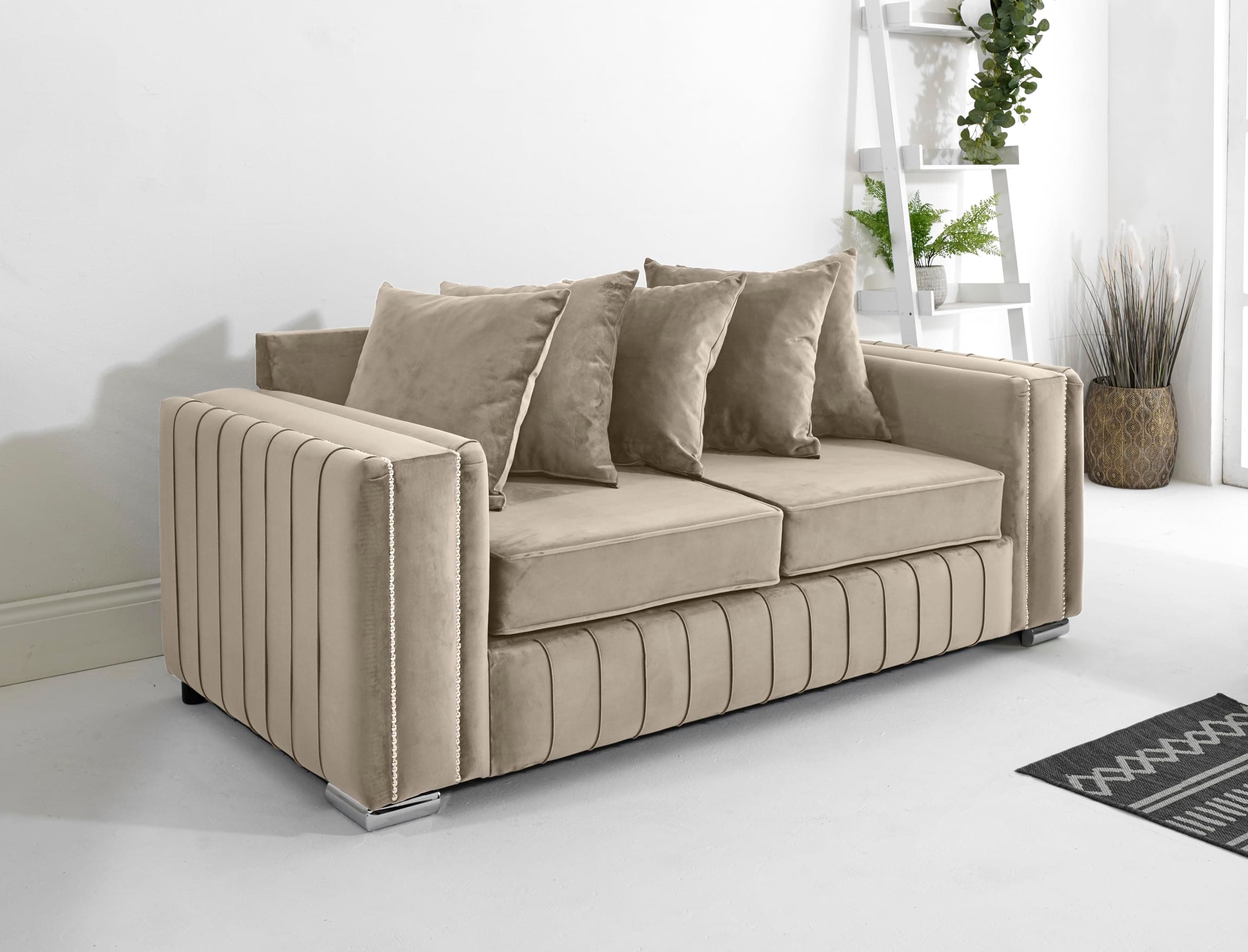 Sofahub Layla Cream Plush Velvet Sofa Set - 3 Seater Sofa - Upholstered Plush Fabric Sofas For Living Room - Sofas & Couches – Scatterback Sofa (Cream, 3 Seater)