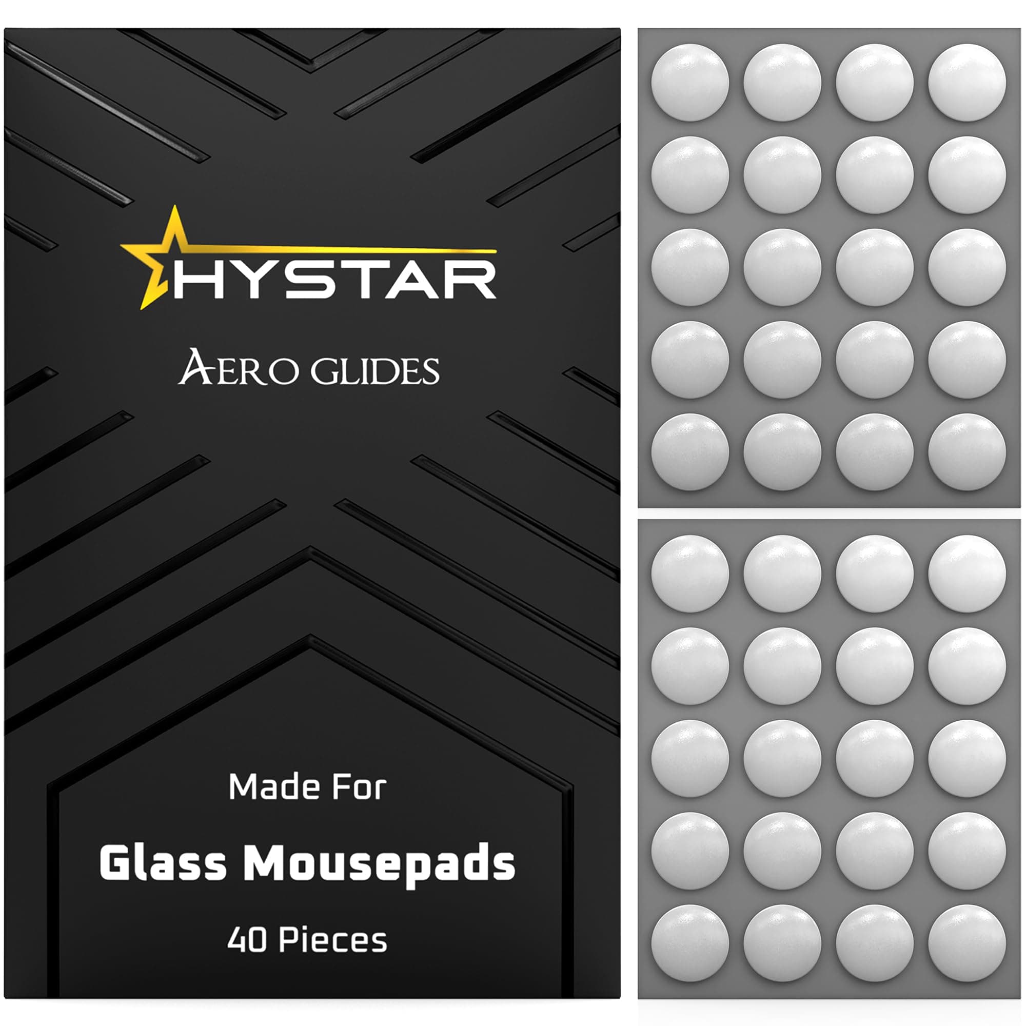 Hystar® Aero Glides | 40 Dot Mouse Skates for Glass Mousepad | High-Density PTFE | Rounded and Polished for Quiet Use