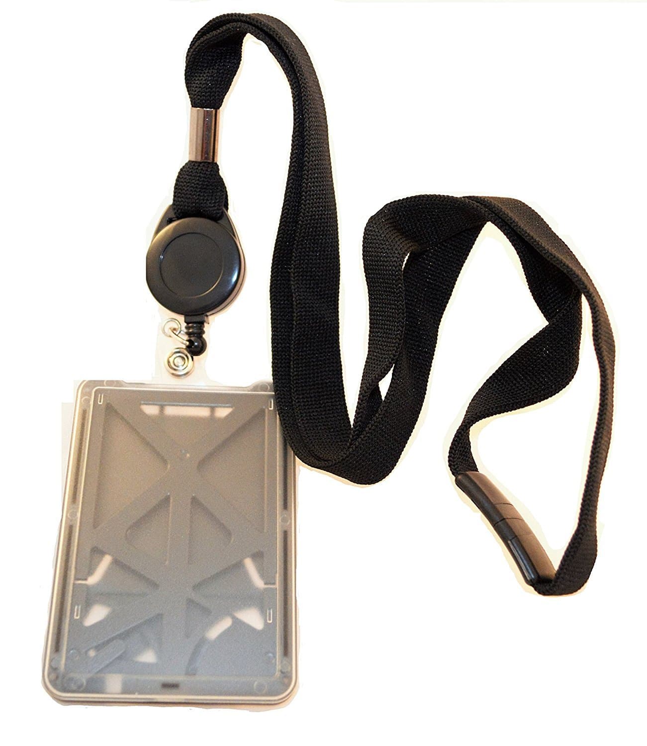 Top Loading Three ID Card Badge Holder with Breakaway Black Lanyard and Retractable Badge Reel Combination, by Alliance ID