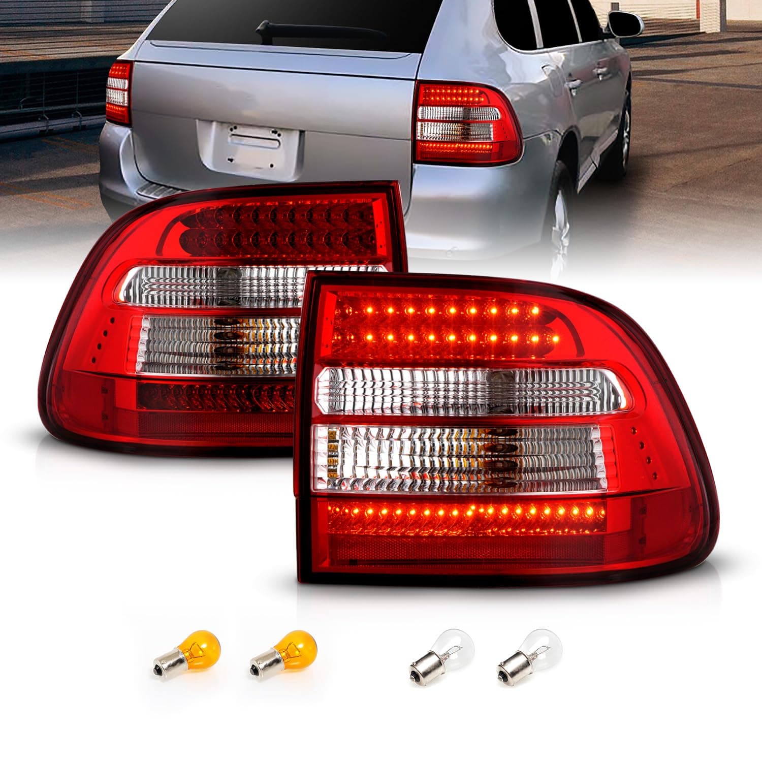 AmeriLite Red Clear LED Tail Lights Pair For Porsche Cayenne SUV - Driver And Passenger Side