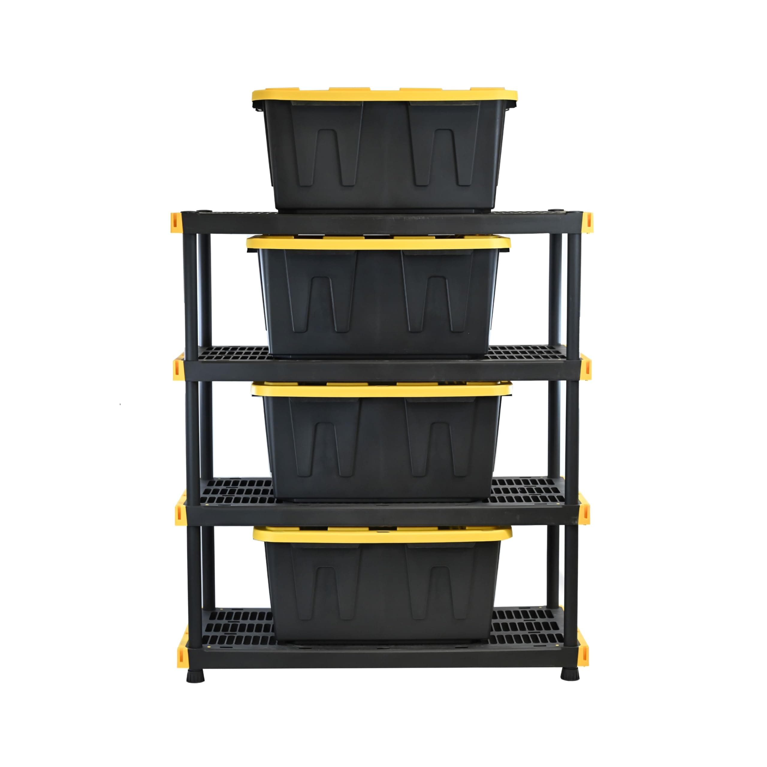 CX Black & Yellow®, Shelving Unit and Heavy Duty Storage Containers, Extremely Durable® (Shelf + 27 Gallon Container (4-Pack))