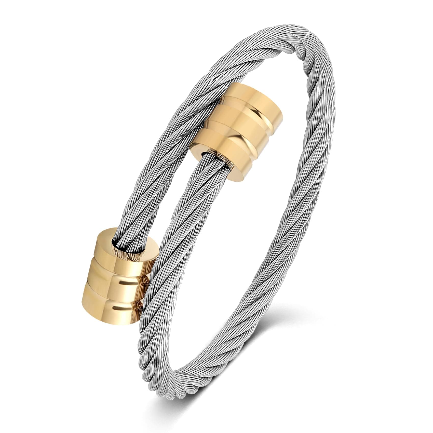 Chuyau Vintage Twisted Composite Open Wire Composite Stainless Steel Cable Bracelet, Adjustable Bracelet for Women Men Girls Teens Moms