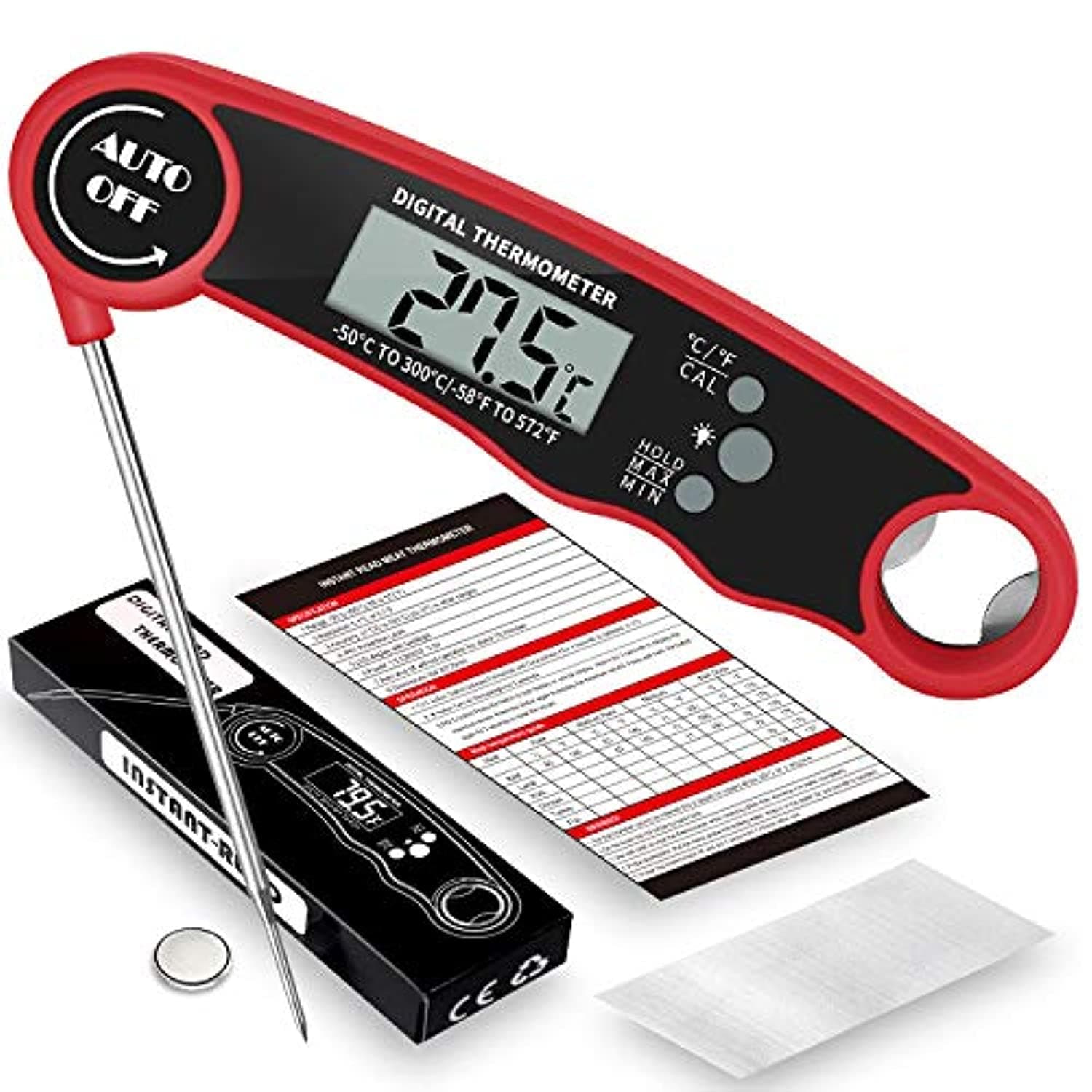 Instant Read Meat Thermometer - Best Waterproof Ultra Fast Thermometer with Backlight & Calibration. M&J Digital Food Thermometer for Kitchen, Outdoor Cooking, BBQ, and Grill!