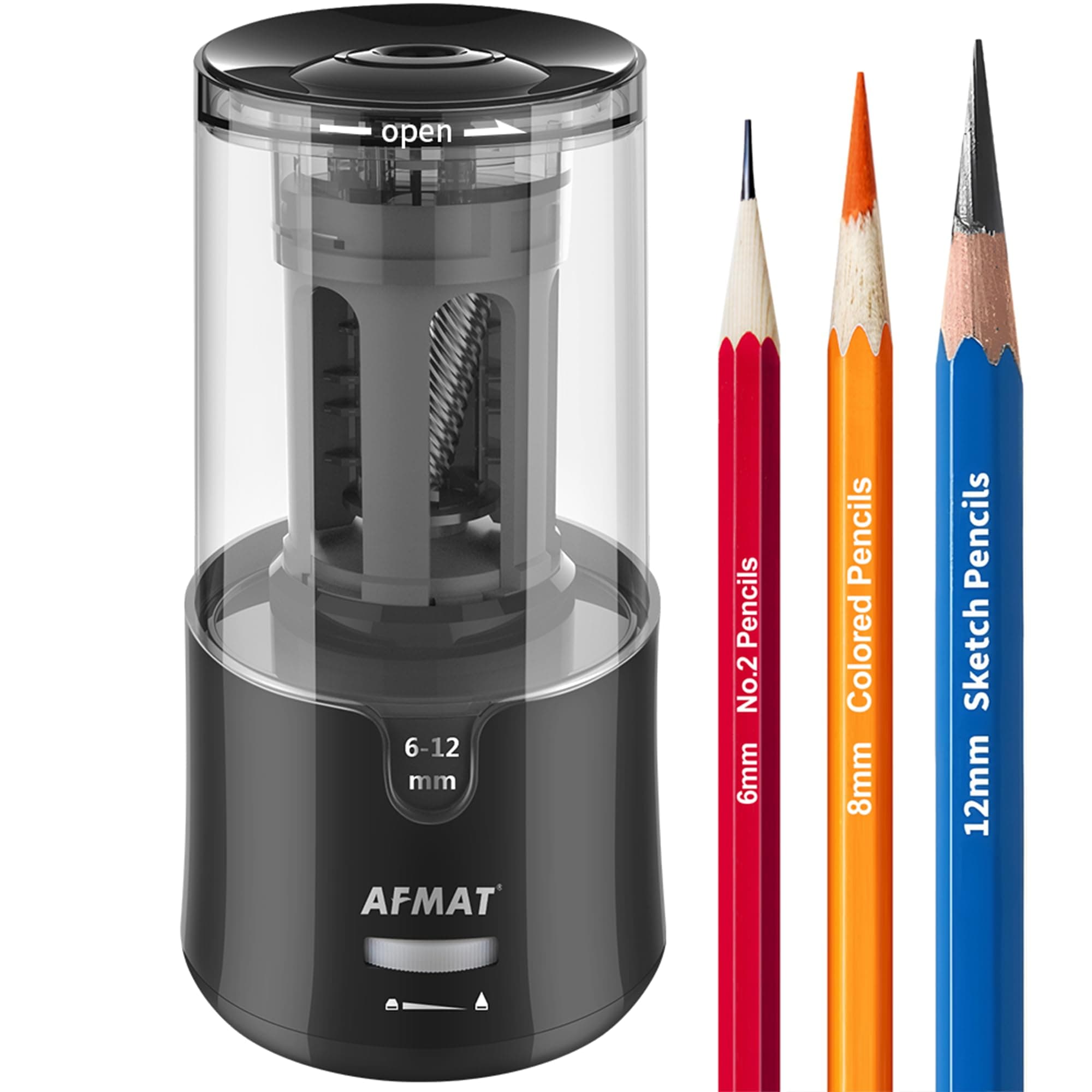 AFMATElectric Pencil Sharpener for Artist, 8-17mm Super Long Point, Auto Stop & Fast Sharpen, Long Point Pencil Sharpener, Artist Pencil Sharpener Plug in for φ6-12mm Charcoal/Drawing/Colored Pencils