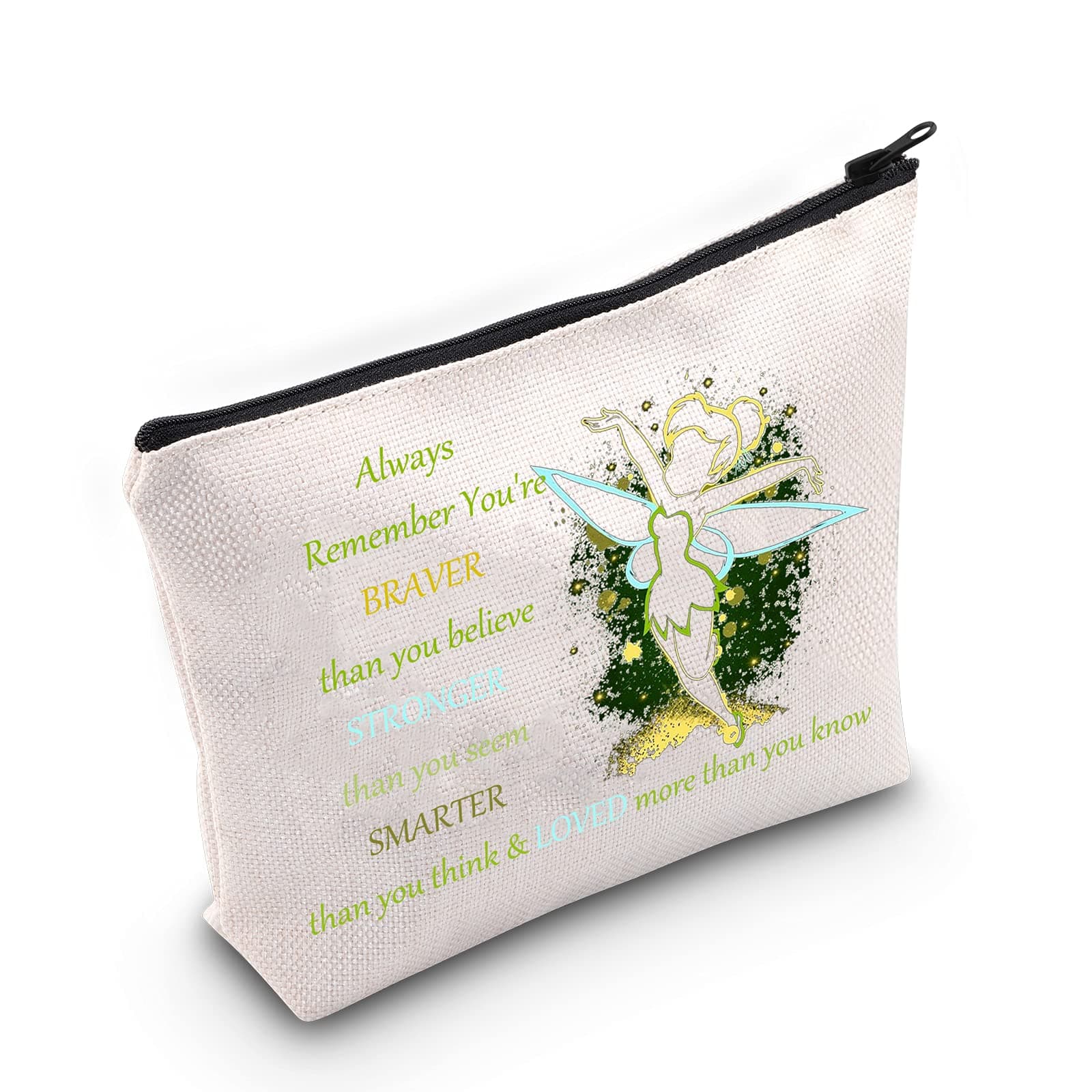 LEVLO Fairy Tale Cosmetic Make Up Bag Pixie Fans Inspired Gift You Are Braver Stronger Smarter Than You Think Makeup Zipper Pouch Bag For Women Girls