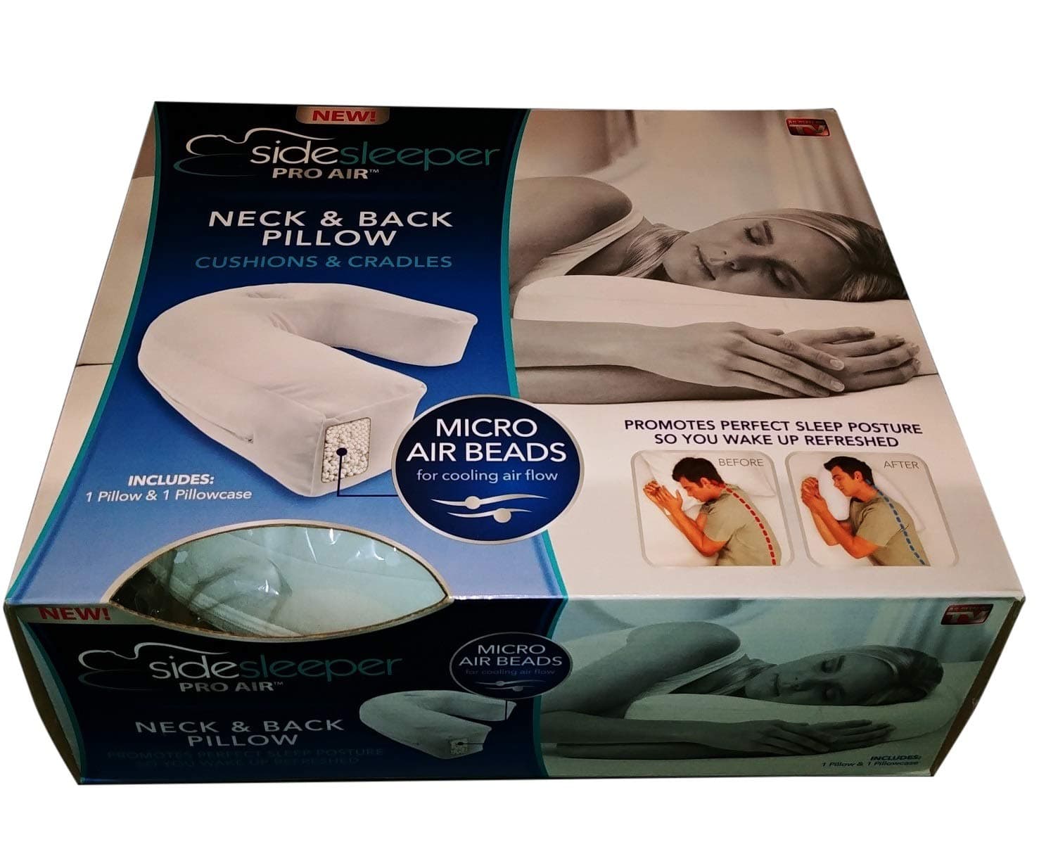 Side Sleeper Pro Air - Contour Body Pillow w/Micro Air Beads for Perfect Sleep Posture w/Ergonomic Fit for Neck Support, Shoulder, Back/Neck Pain Relief. Cool Firm Hypoallergenic Orthopedic Pillow