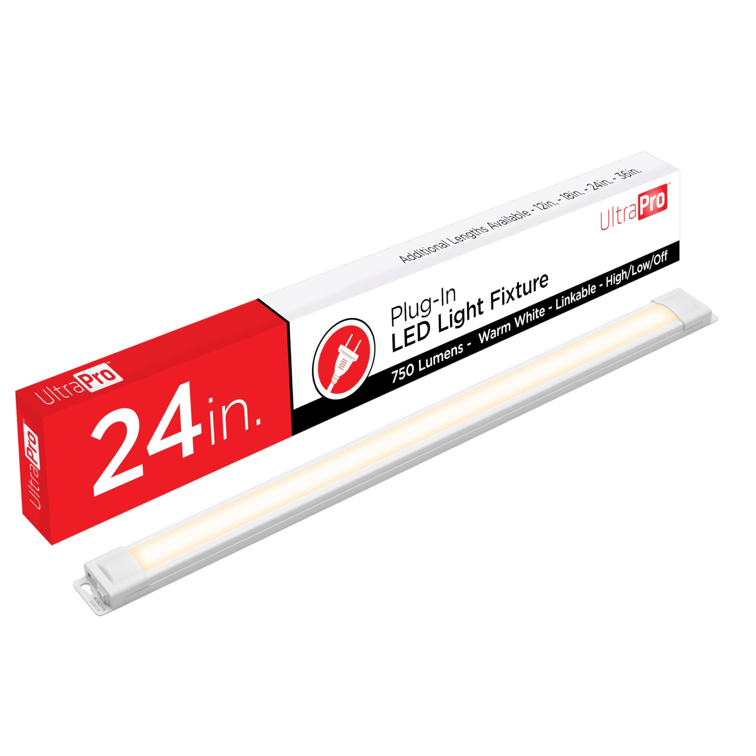 UltraPro 24 inch Plug-in Linkable Under Cabinet Lights, High/Low/Off, Warm White Light (2700K), LED Under Cabinet Lighting, Under Counter Lights for Kitchen, 44107