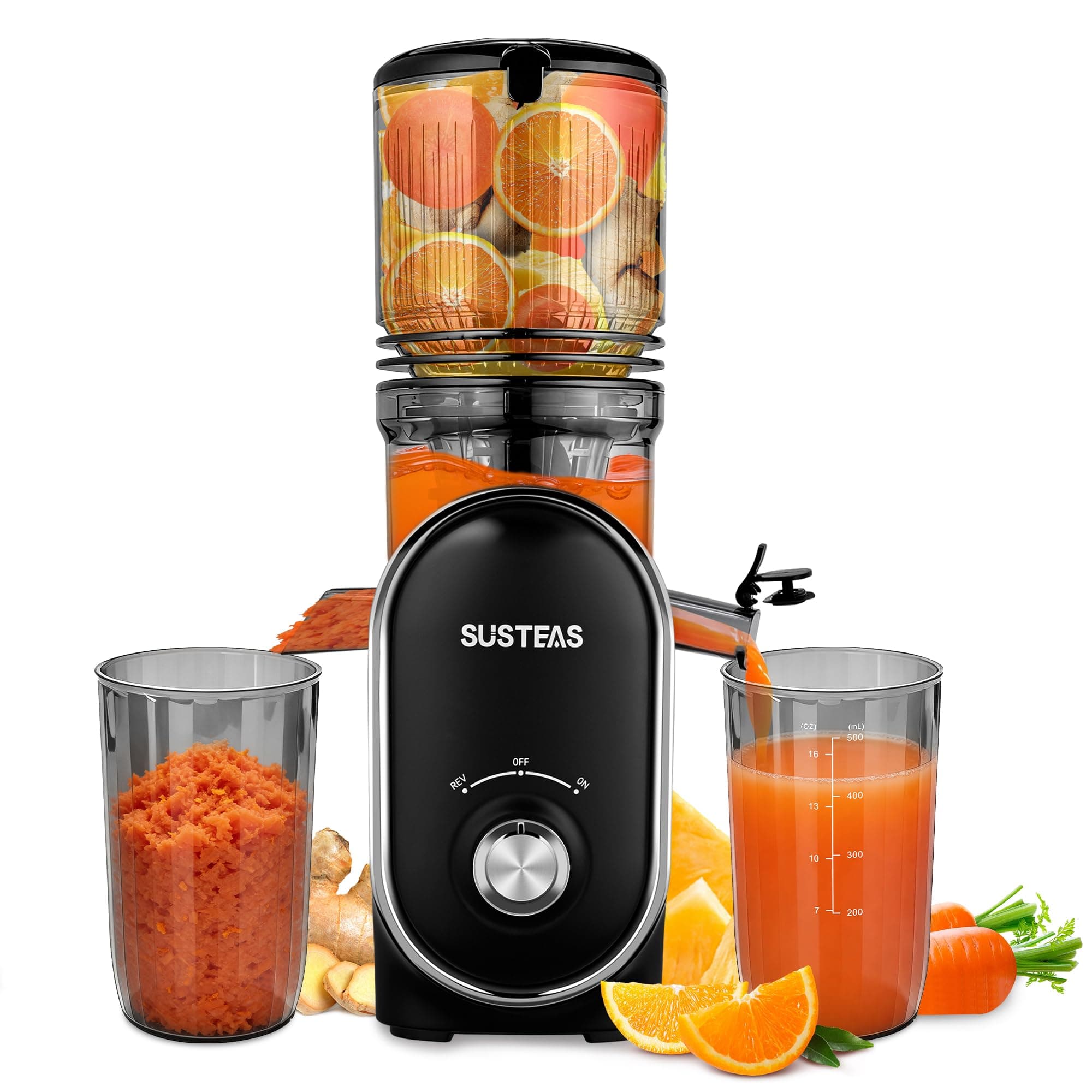 SUSTEAS Cold Press Juicer, 300W, 5.3", Large Feed Channel, 1.5L Capacity, Auto Feed, High Performance, Easy to Clean, Great for Fruits and Vegetables