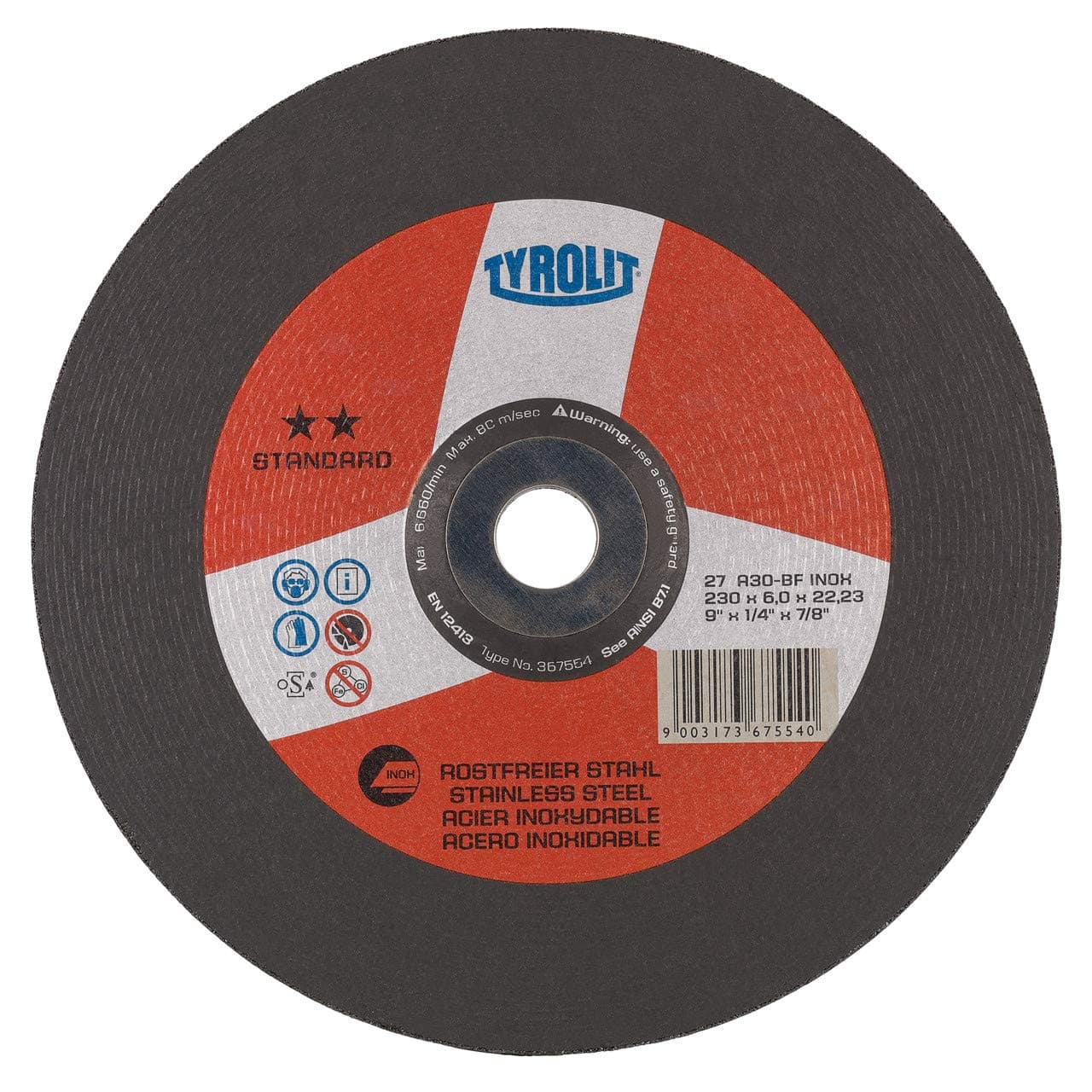 TYROLIT STANDARD Grinding Disc for Stainless Steel for Angle Grinders - 230 x 6.0 x 22.23 mm (Pack of 10)