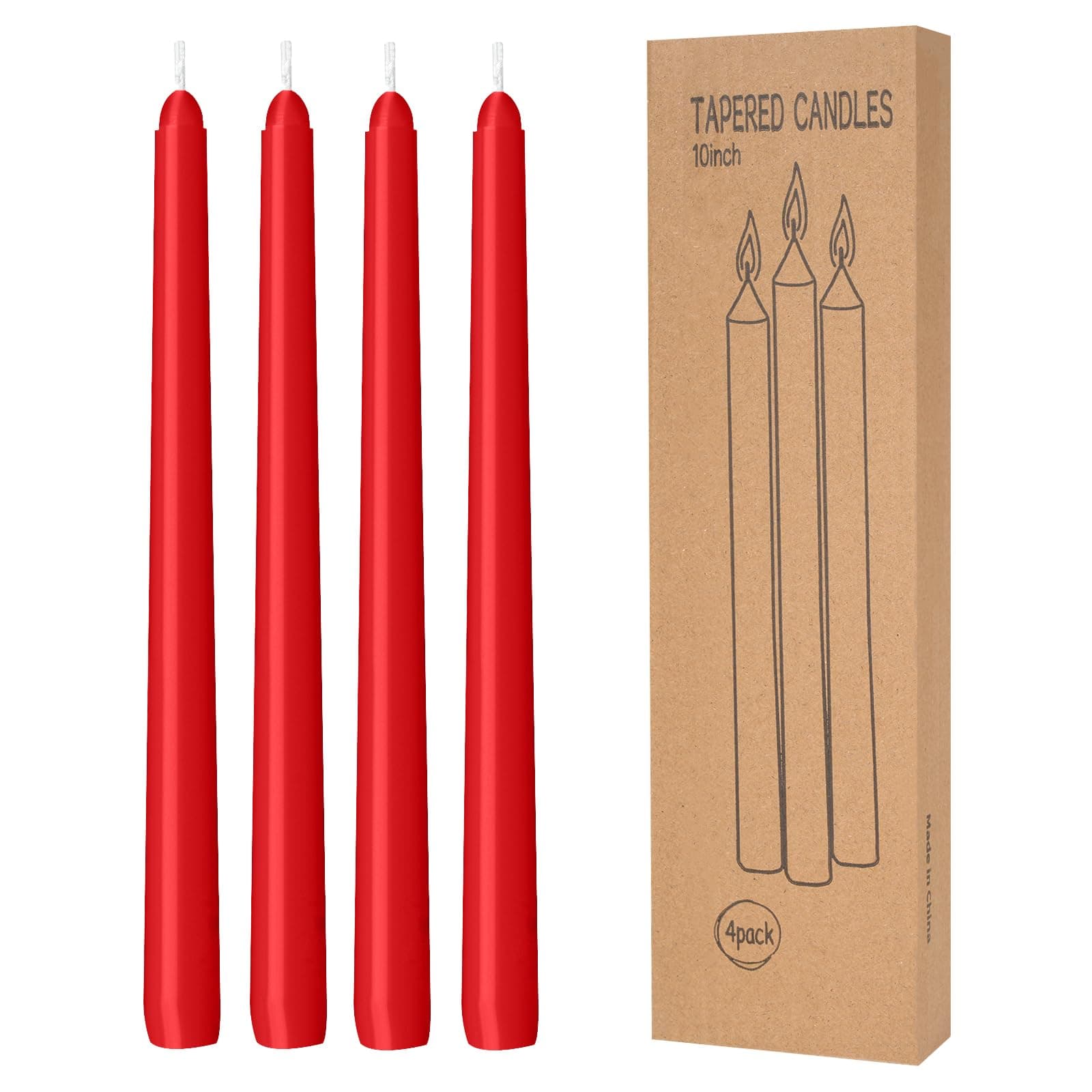 LYOBATH 4 Pack Red Taper Candles - Taper Candles 10 Inch Dripless, Smokeless & Unscented - 8 Hours Long Burning - Hand Poured Tall Candlesticks - Ideal for Weddings, Dinner Parties, and Home Decor