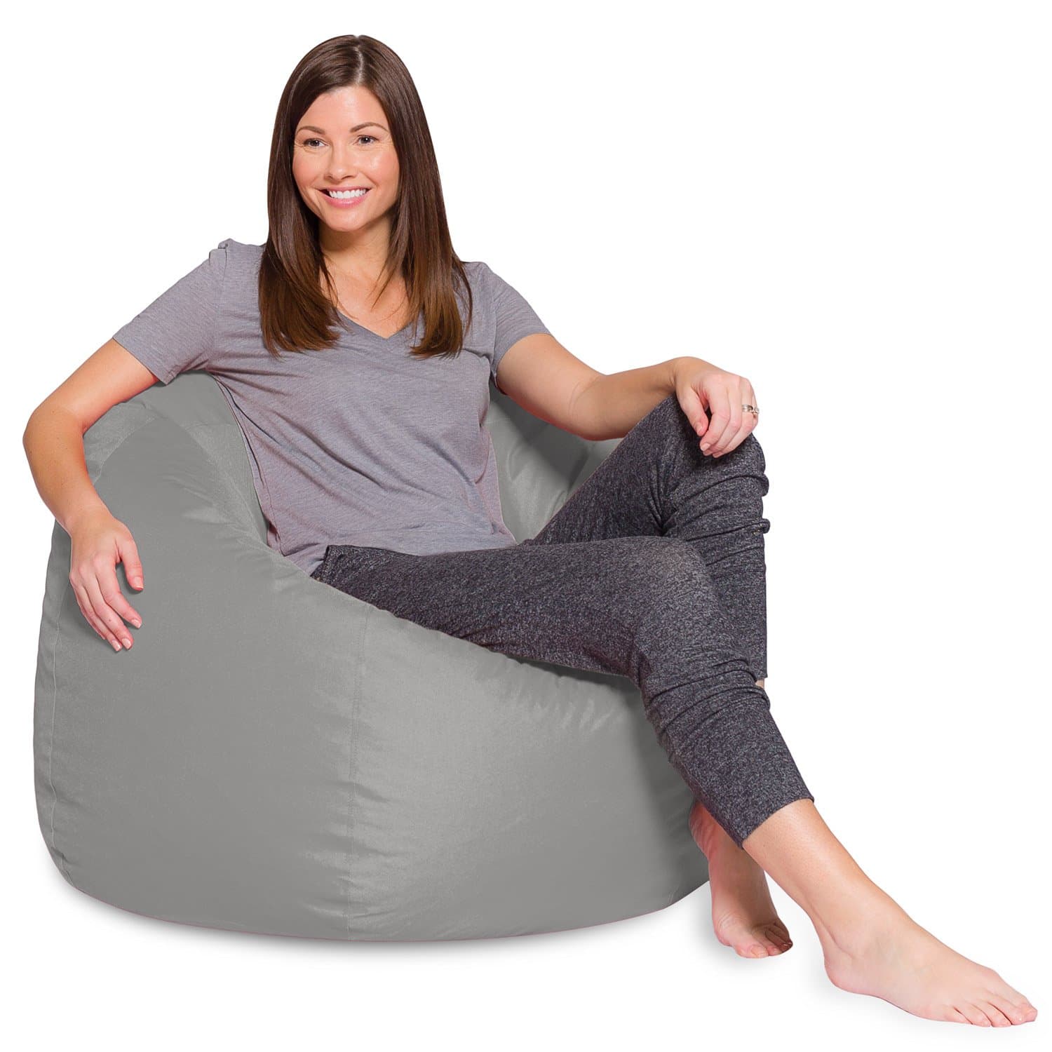 Posh Creations Comfy Sdfds Pvc Leather Large Pvc Bean Bag, Grey, H42 X W42 X D28 Cm