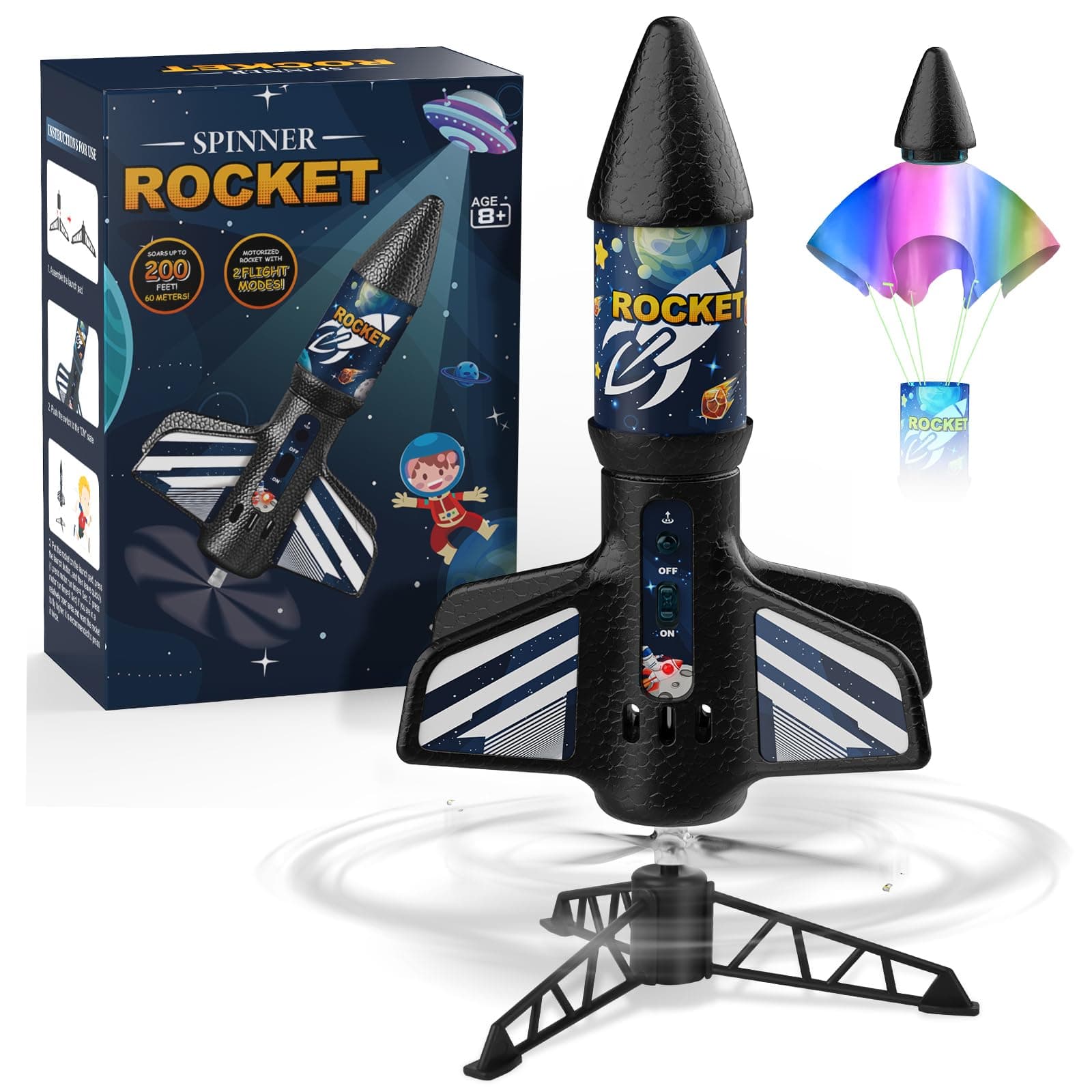 Mafbeanl Rocket Launcher for Kids, Self Launching Motorized Air Rocket Toy, Outdoor Toys for Ages 8-12, Model Rockets with Parachute Safely Land, Spaceship Launch up to 200 ft Birthday Gifts for Boys