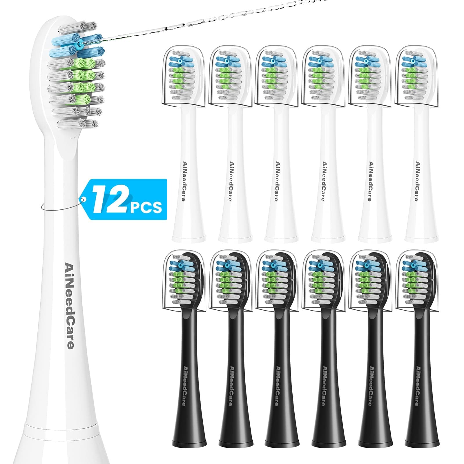 Toothbrush Head Replacement for Waterpik, 12 Pack Flossing Brush Heads Compatible with Water-pik Sonic Fusion 2.0 / SF-01, SF-02, SF-03 & SF-04