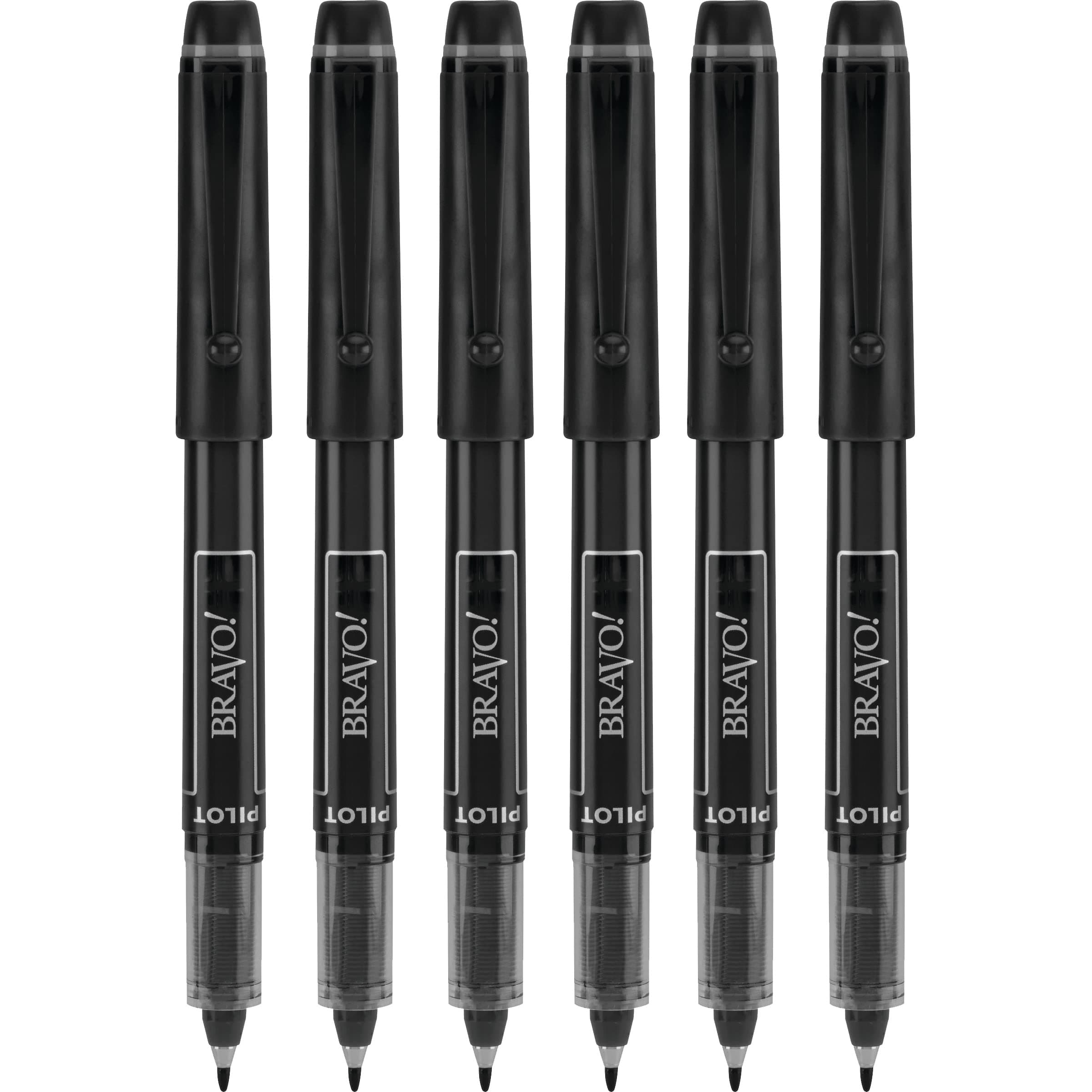 6 PENS Bravo Liquid Ink Marker Pen, Bold Point, Black (PIL11034)