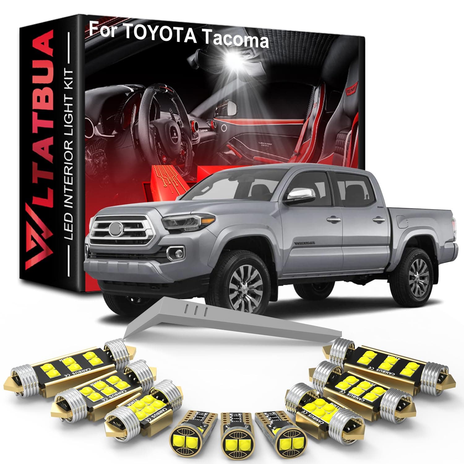 LED Interior Light Kit Package Replacement for Toyota Tacoma 2016 2017 2018 2019 2020 2021 2022 2023, Super Bright 6000K White Map Dome Vanity Mirror License Plate Bulbs + Install Tool
