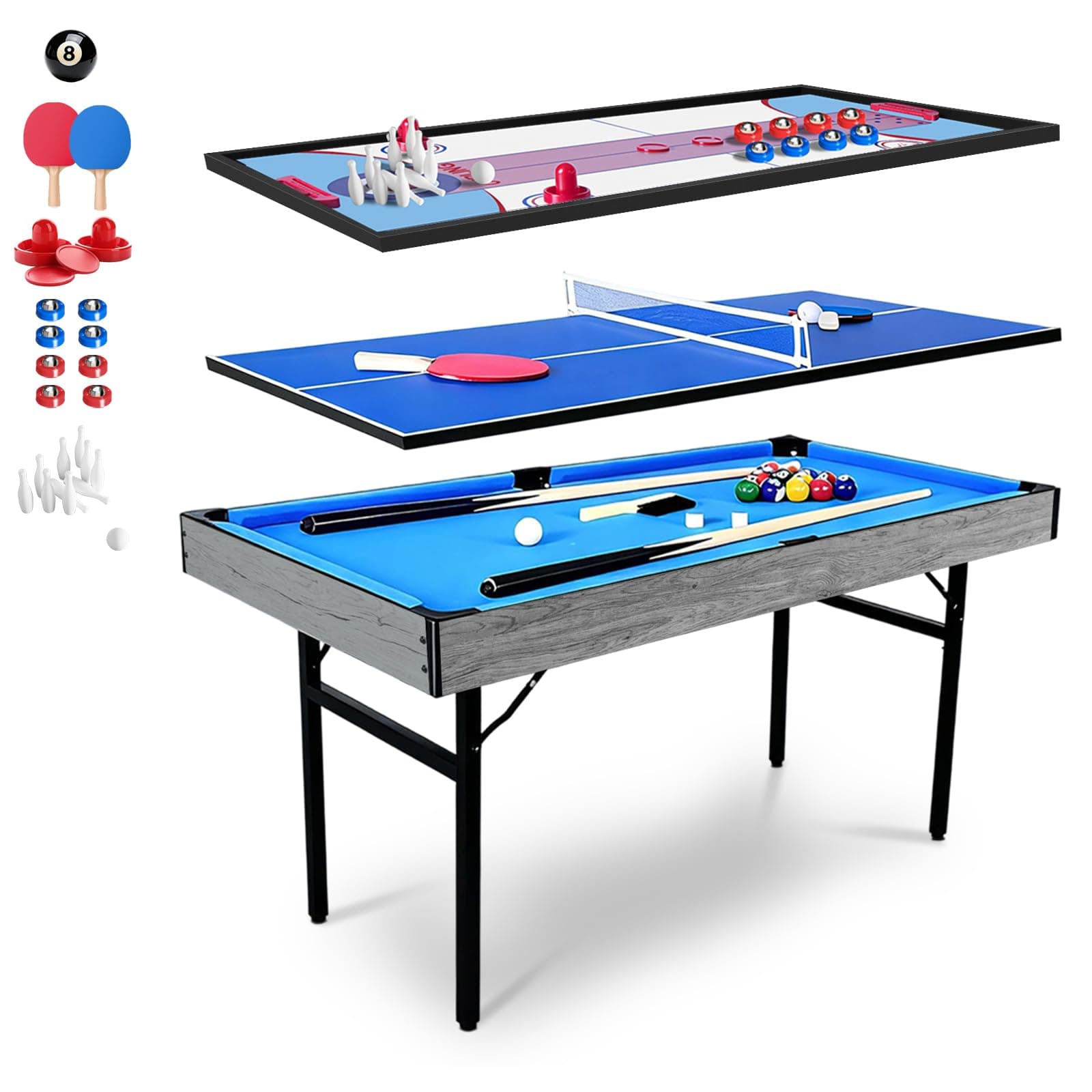 HLC 5FT Folding Kids Pool Snooker Billiards Table Games Table With Balls Gifts For Kids Adult 140 * 74.3 * 80.3CM…