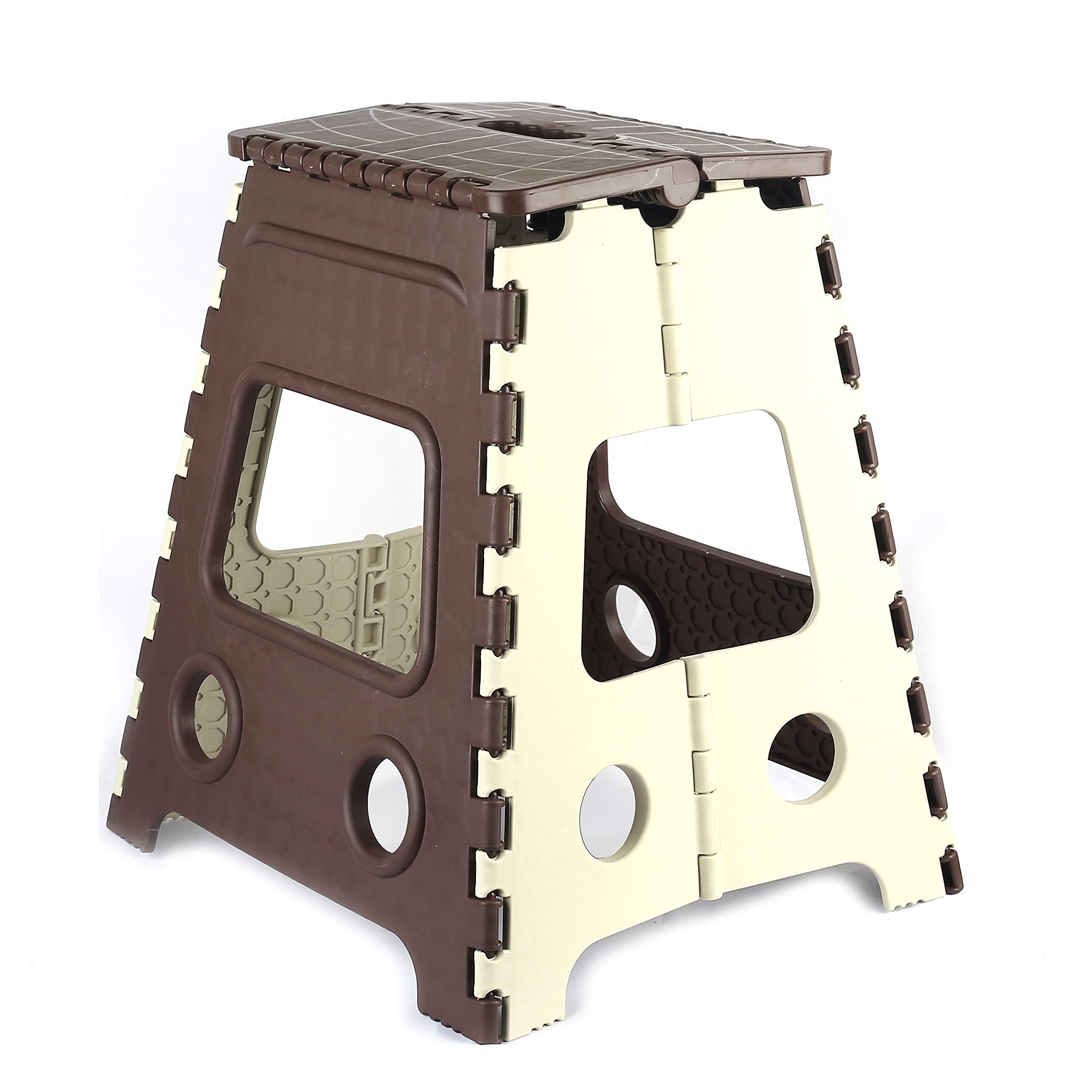 GOCART WITH G LOGO 18 Inches Super Strong Folding Step Stool for Adults and Kids, Kitchen Stepping Stools, Garden Step Stool Kitchen Stool (Brown,Beige) (Set of 1 PCS)