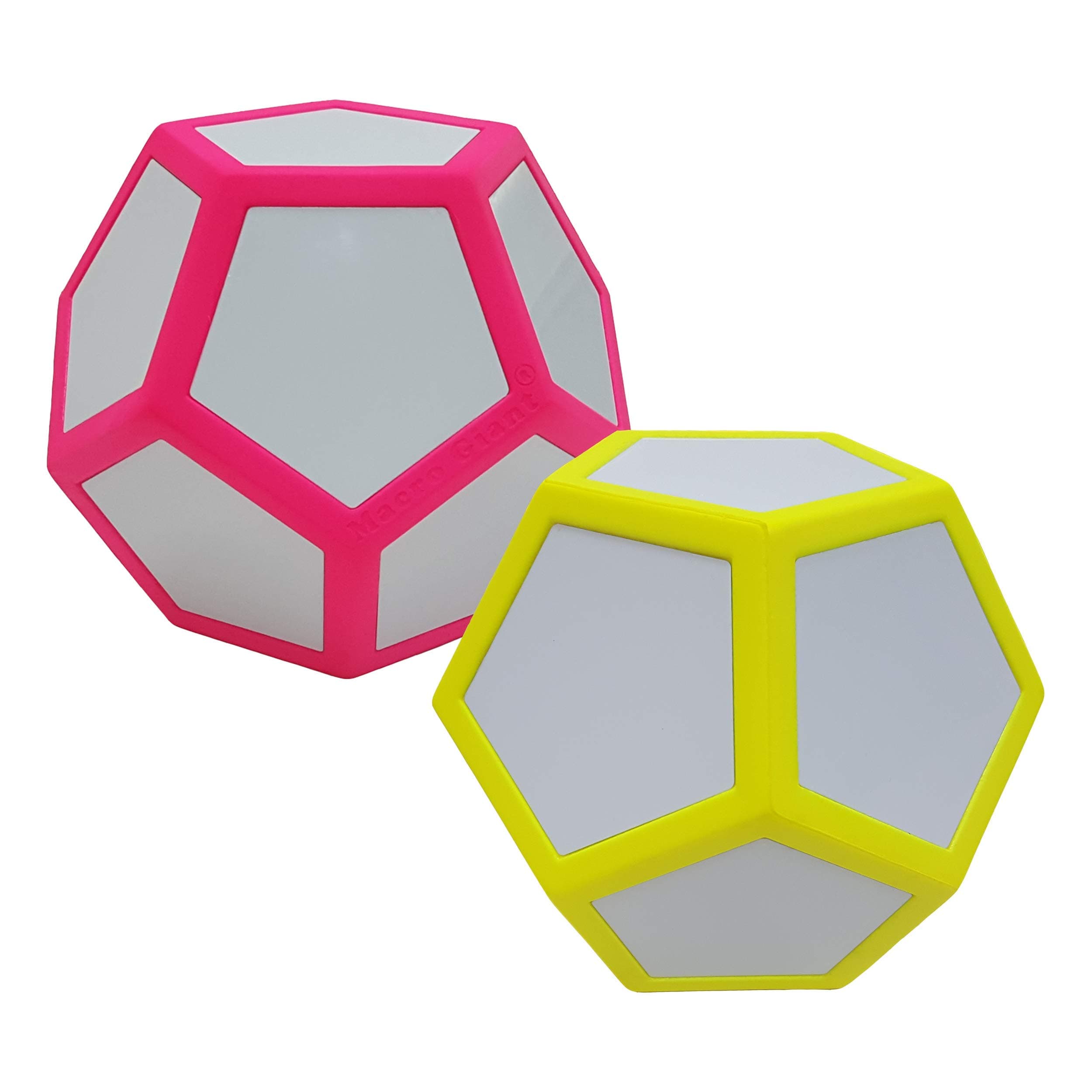 Macro Giant 6.7 Inch Dry Erase Polyhedral Foam Dice, Jumbo, Set of 2, Neon Red, Neon Yellow, 12-Sided, White Board, Parenting Activity, Kid Toy, Preschool, Math Learning, Team Games
