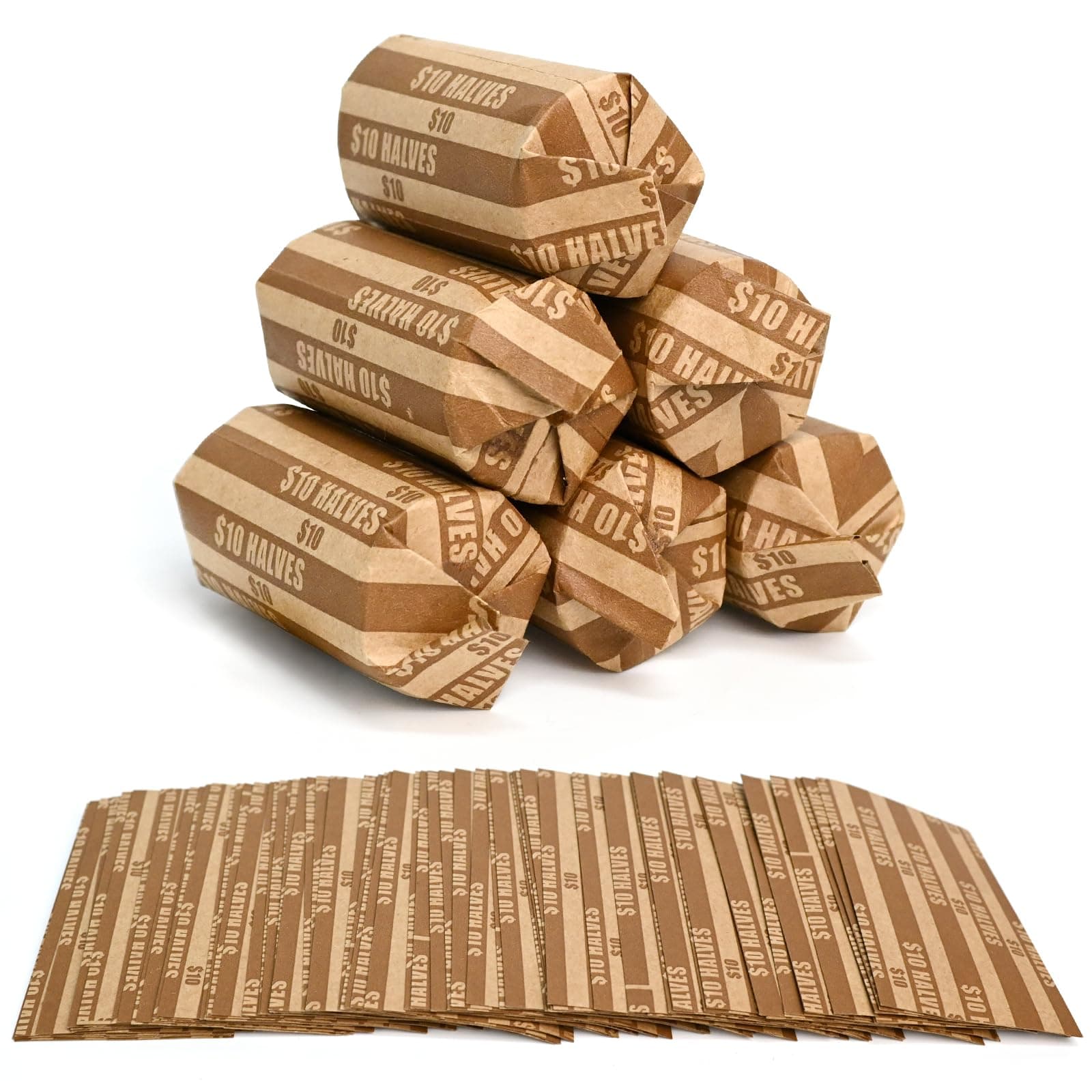 L LIKED 105 Pcs Striped Flat Coin Wrappers Half Dollars Rolls Only, Brown (105 Pcs - Half Dollars)