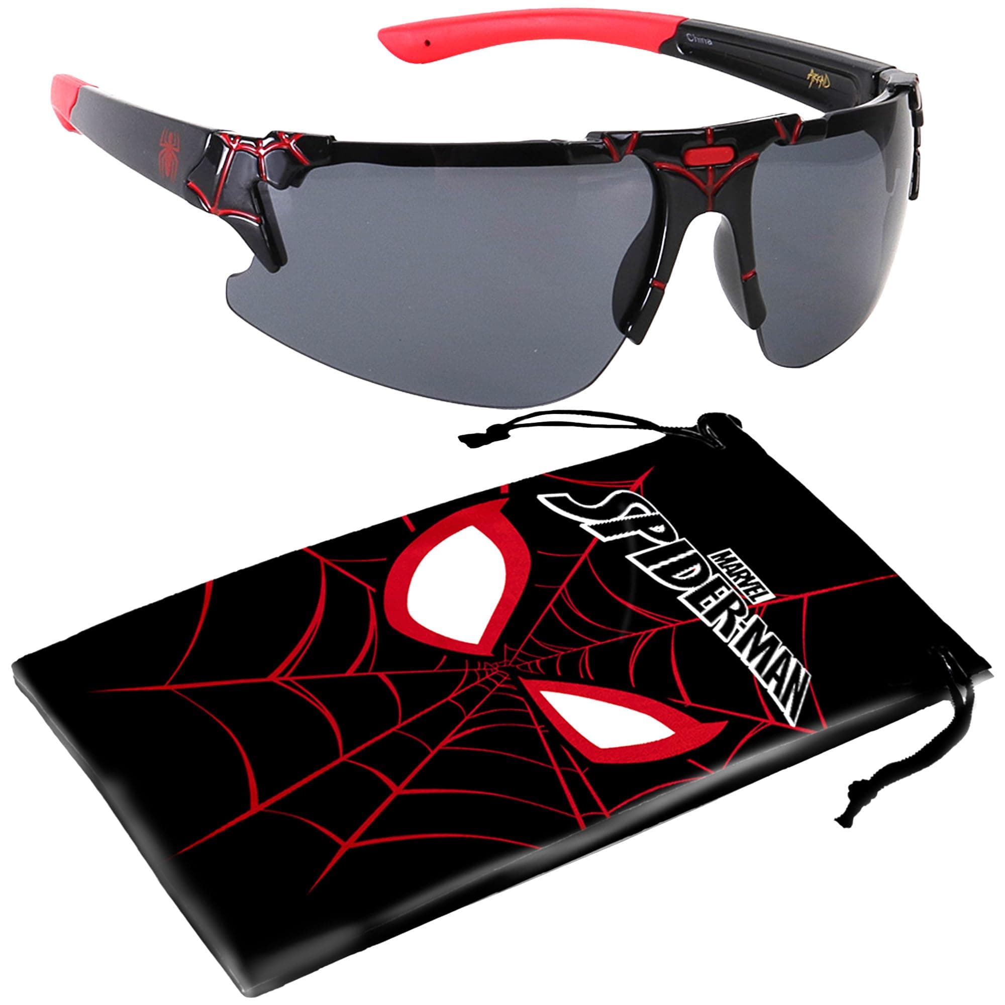 Marvel Spiderman Sunglasses for Kids - Stylish, Comfortable & Durable UV-Protective Spiderman Glasses With Soft Carrying Case