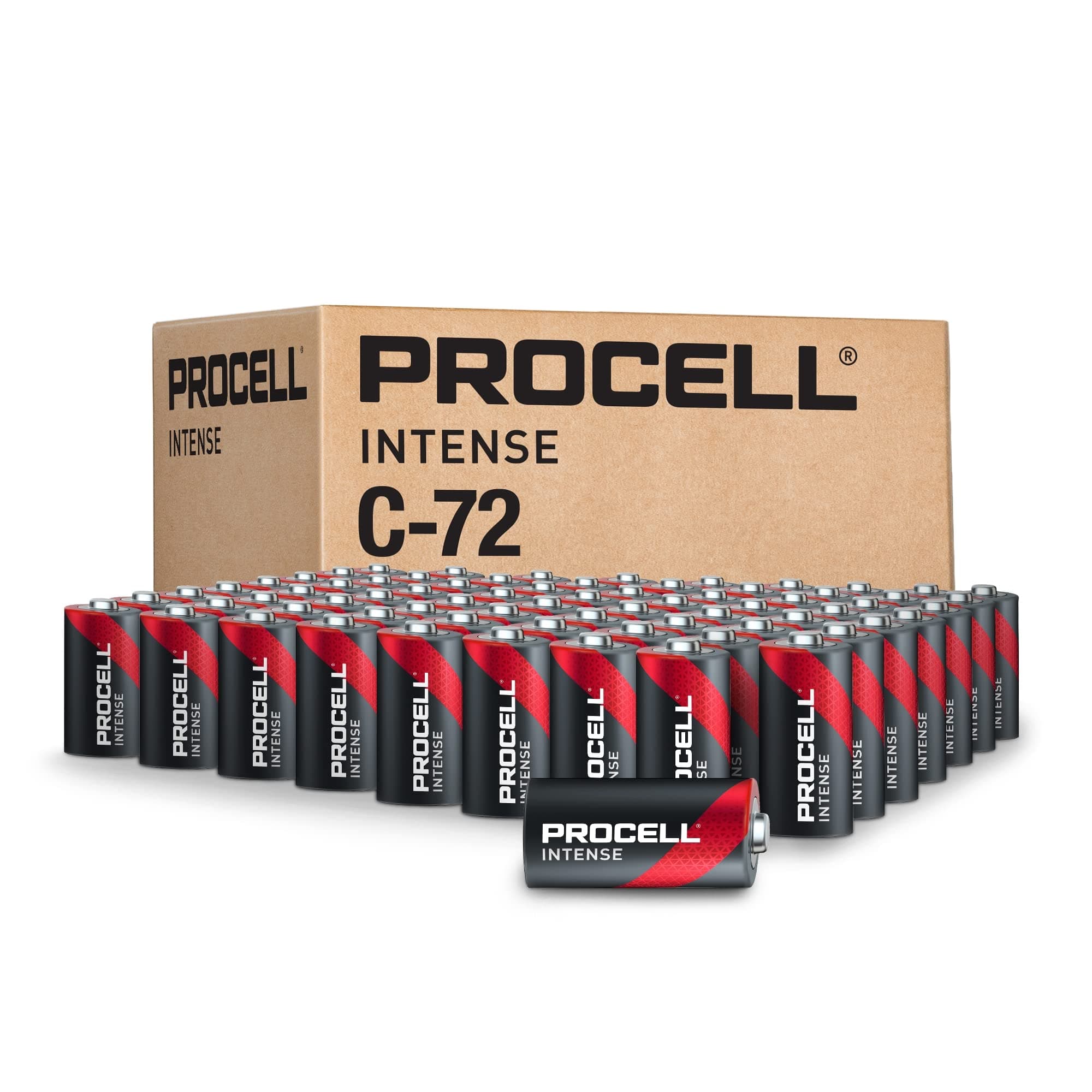 - PROCELL Alkaline Intense C Batteries, 1.5V Alkaline C for High Drain Professional Devices, C Battery with Long-Lasting Power, All-Purpose C Industrial Batteries, 72-Count Bulk Pack