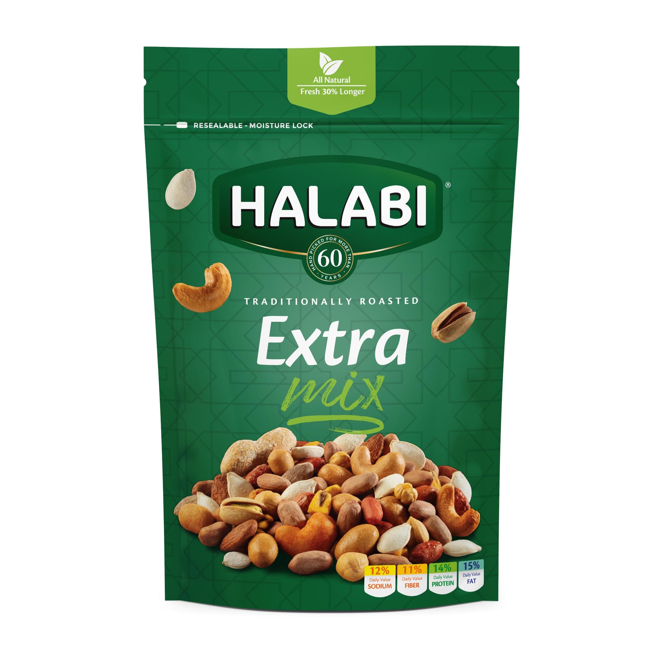 Extra Mix - Mixed Nuts - Peanuts, Cashews, Pistachios, Almonds, Chickpeas, Pumpkin Seeds, Hazelnuts - Healthy Baked Snacks - Resealable Bag - 300g