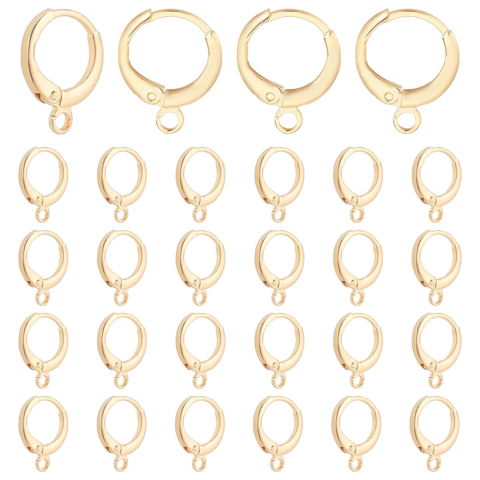 MAKINGTEC 30pcs Earring Hooks Huggie Hoop, Hypoallergenic Dangle Tarnish Resistant Round Earring Hooks, 18K Gold Plated Lever Back Earring Hook for Men Women Earring Jewelry Making, 11.5x15x2mm
