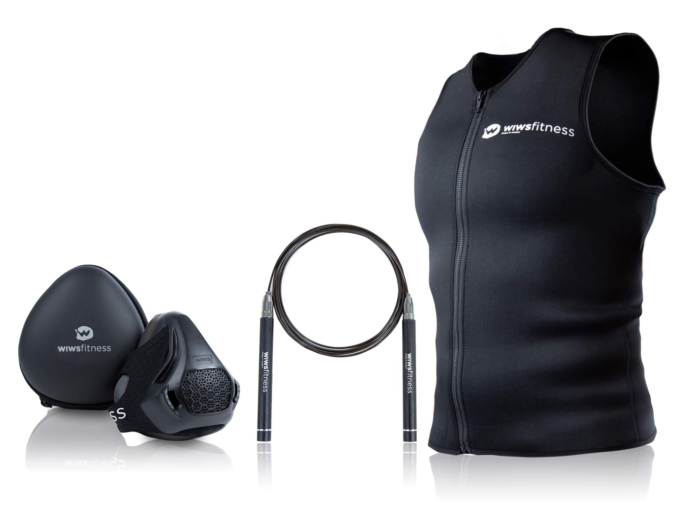 Wiws Ultimate Workout Kit – Jump Rope, Altitude Training Mask with 16 Levels, and Neoprene Vest Men’s Compression Shirt (Med) – Body Shaper Sweat Vest, Speed Rope and Mask for Alpha Men