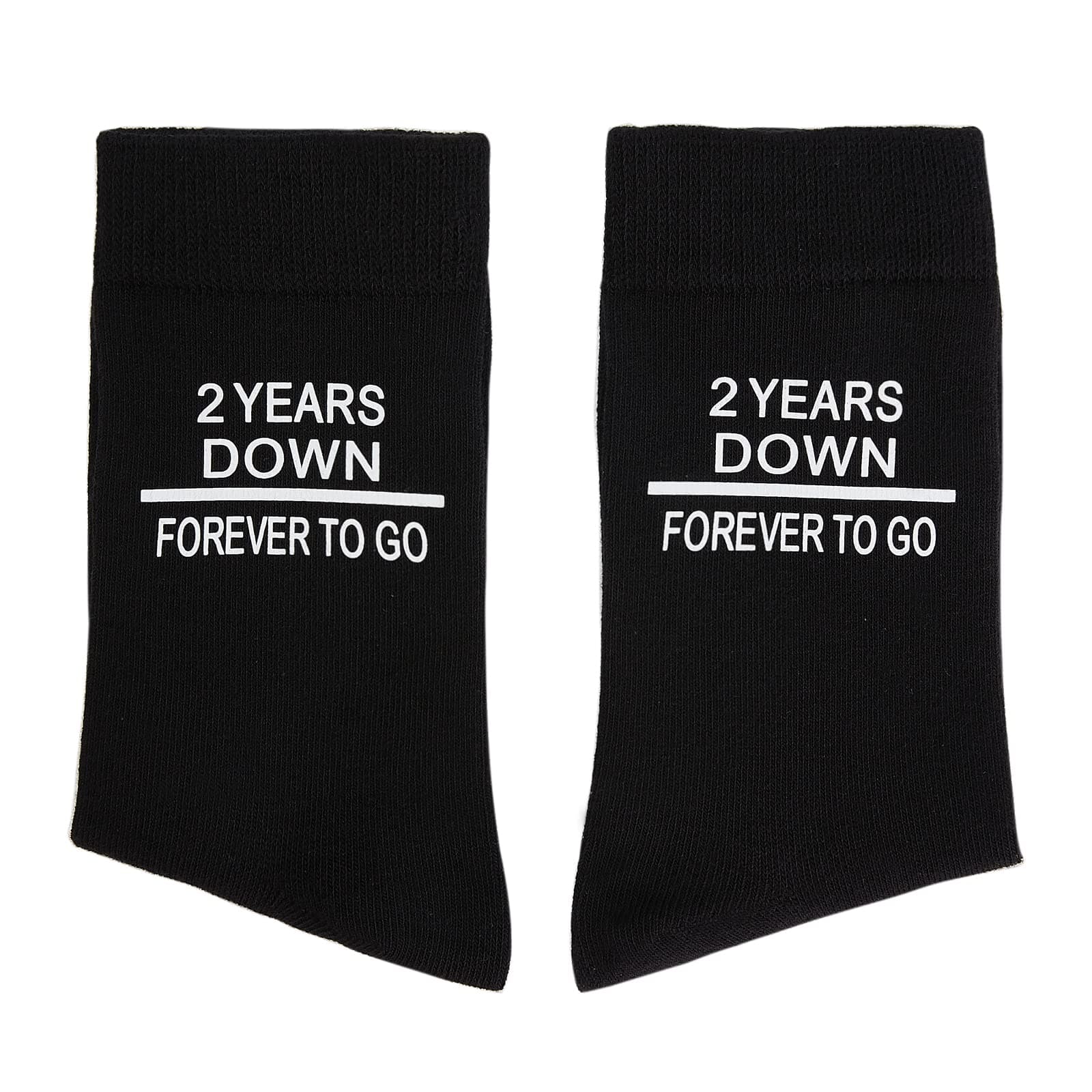 Poshzone 2nd Wedding Anniversary Socks - 2 Years Down, Forever to Go - Cotton Anniversary