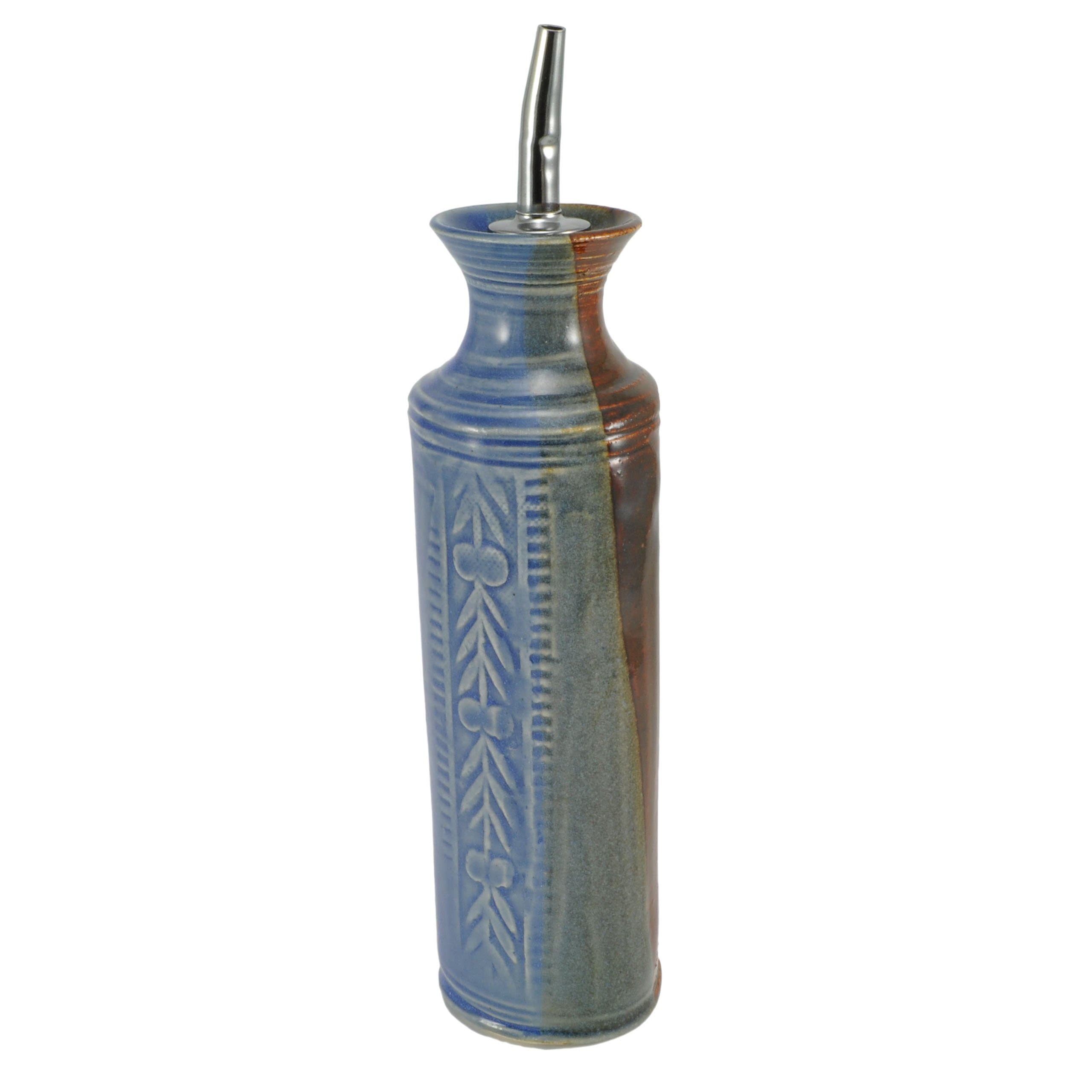 Holman Pottery Handmade Oil Bottle, Blue Earth