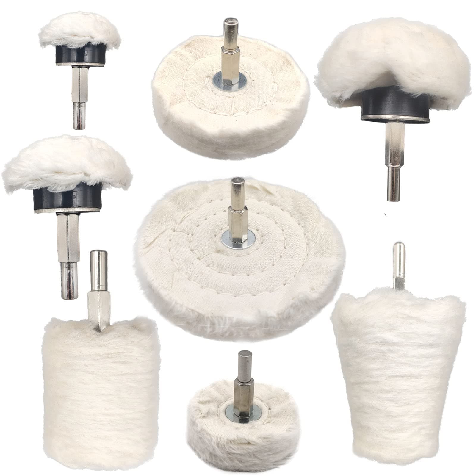 8 pcs Buffing Wheel for Drill,Buffing Pad Polishing Wheel Kits,Wheel Shaped Polishing Tool for Metal Aluminum,Stainless Steel,Chrome,Jewelry,Wood,Plastic,Ceramic,Glass,etc