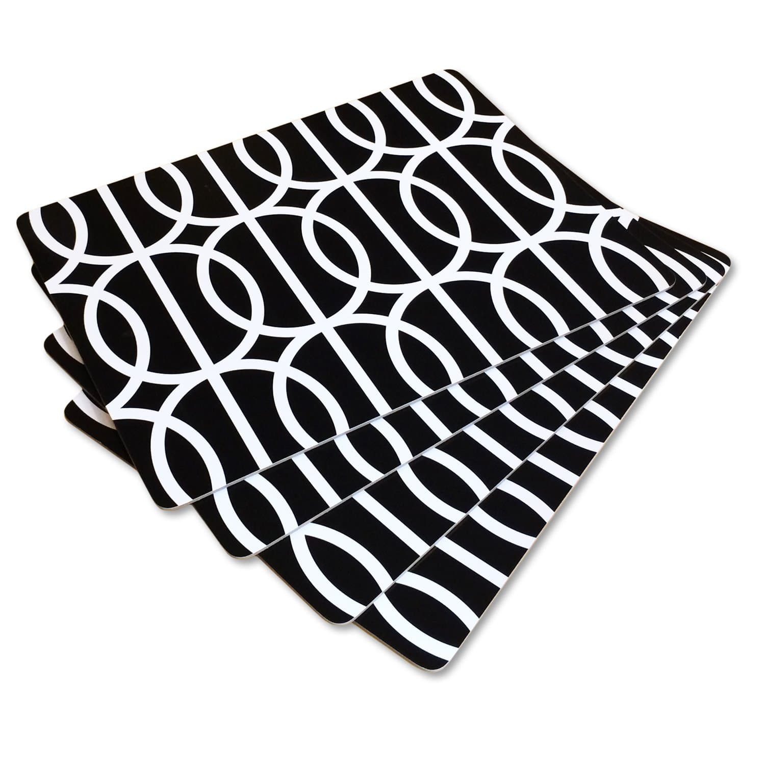 Quirky Cool Cork Back Designer Placemats, 4pc Set, Black