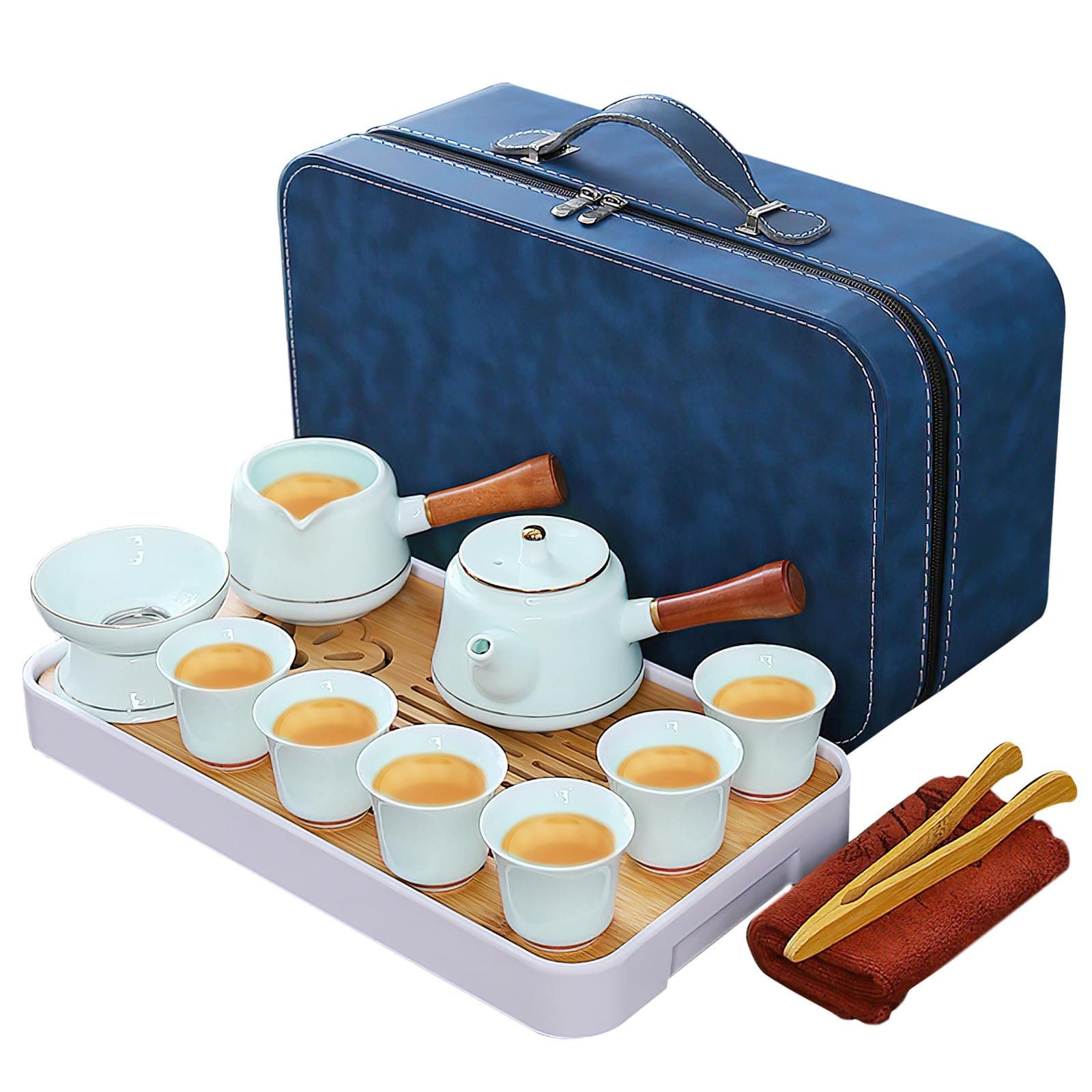 Gongfu tea set, Kung Fu Tea Set, Chinese Tea Sets, Side handle tea set, Mutton fat white jade tea set, Porcelain tea set, Ceramics tea set (Side handle-6Cups)