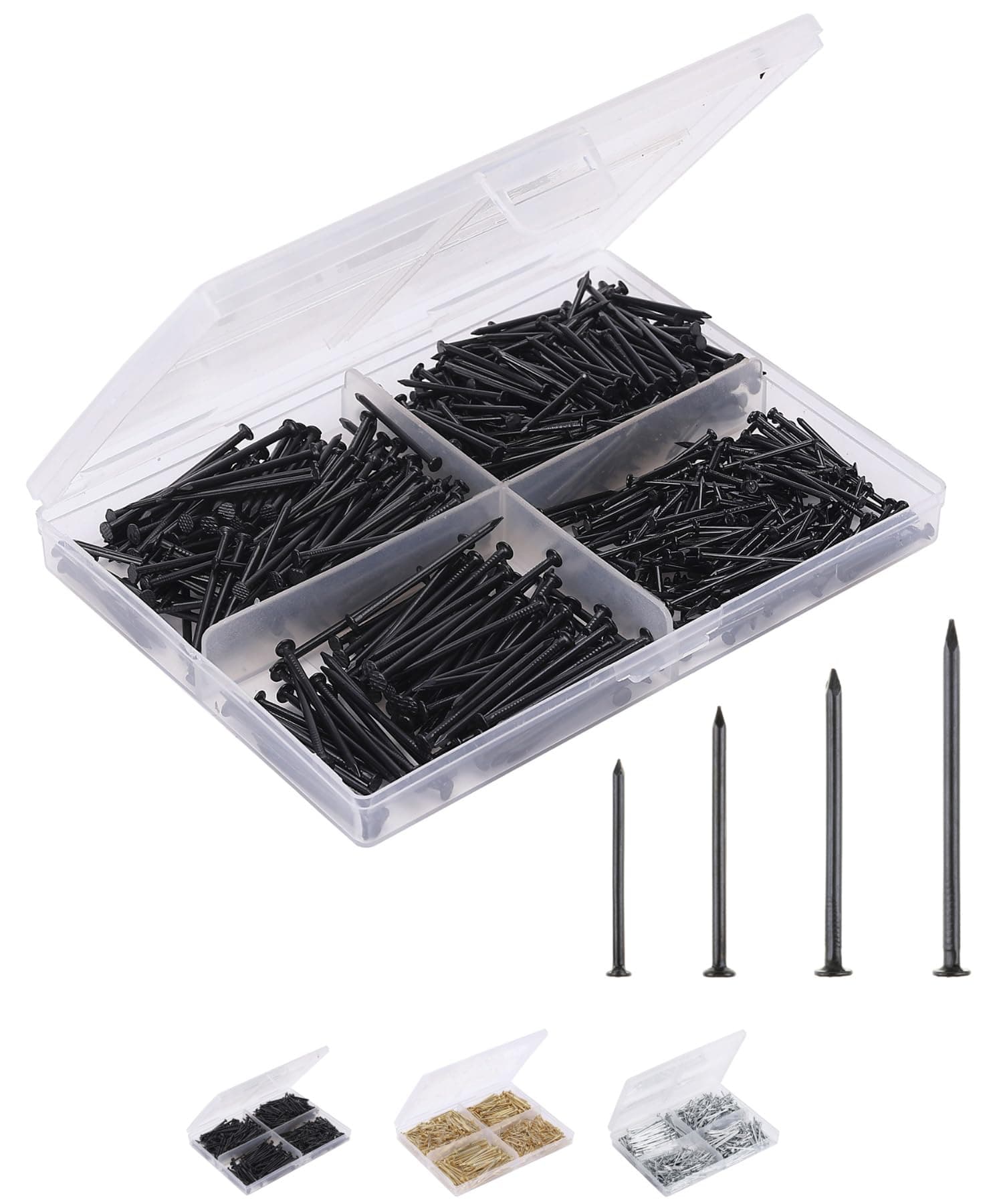 Mr. Pen- Nail Assortment Kit, 600 Pcs, 4 Sizes, Black, Small Nails, Nails for Hanging Pictures, Finishing Nails, Wall Nails for Hanging, Pin Nails, Hardware Nails, Assorted Nails, Galvanized Nails