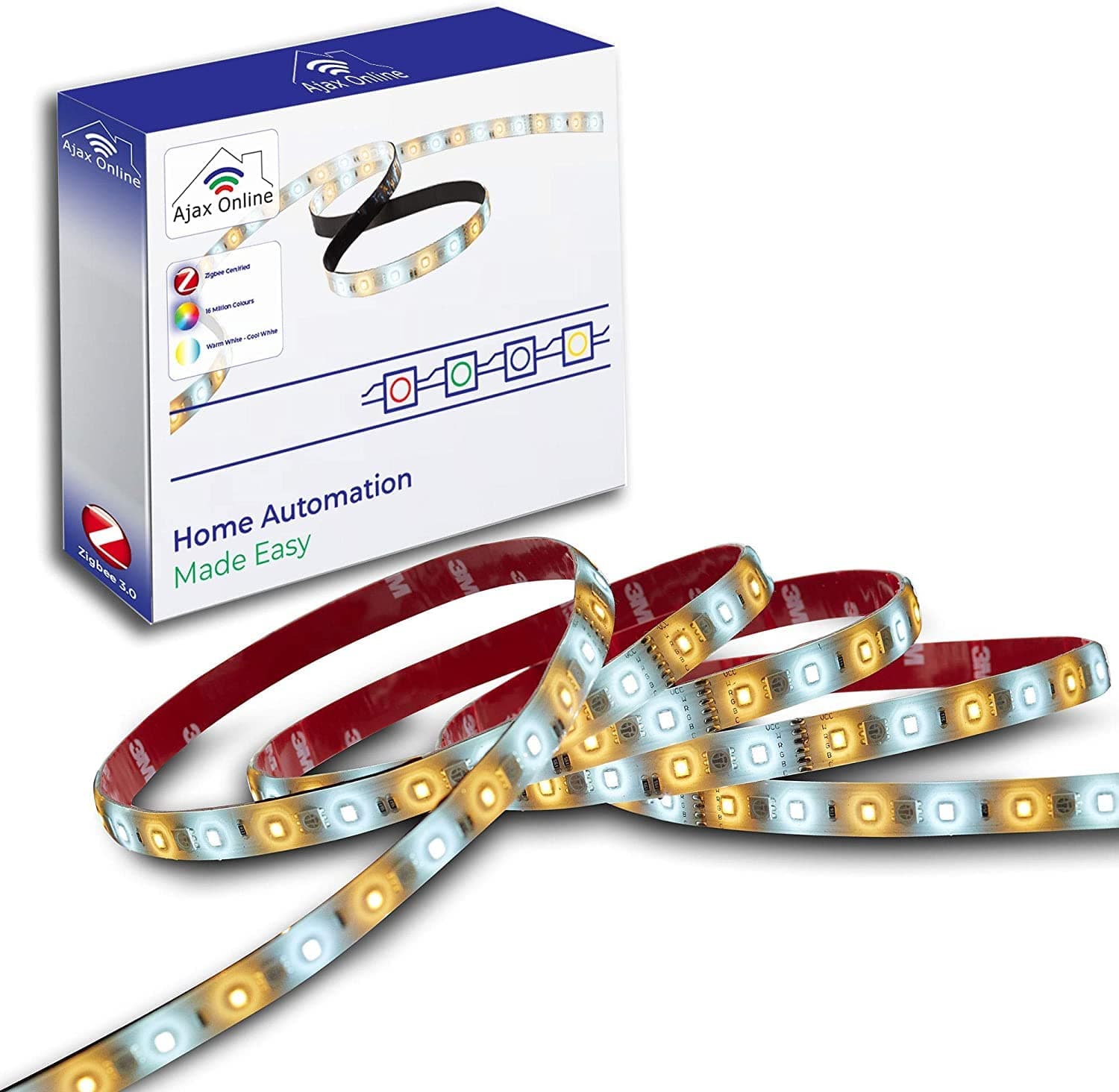 Super Bright 5.2M Zigbee LED Strip Smart Kit with RGBW +CW Controller -Works with Zigbee hub from Philips Hue*, Echo Plus, SmartThings etc. Dimmable Strip Lights. Full Set. (IP65 Waterproof 5m Kit)