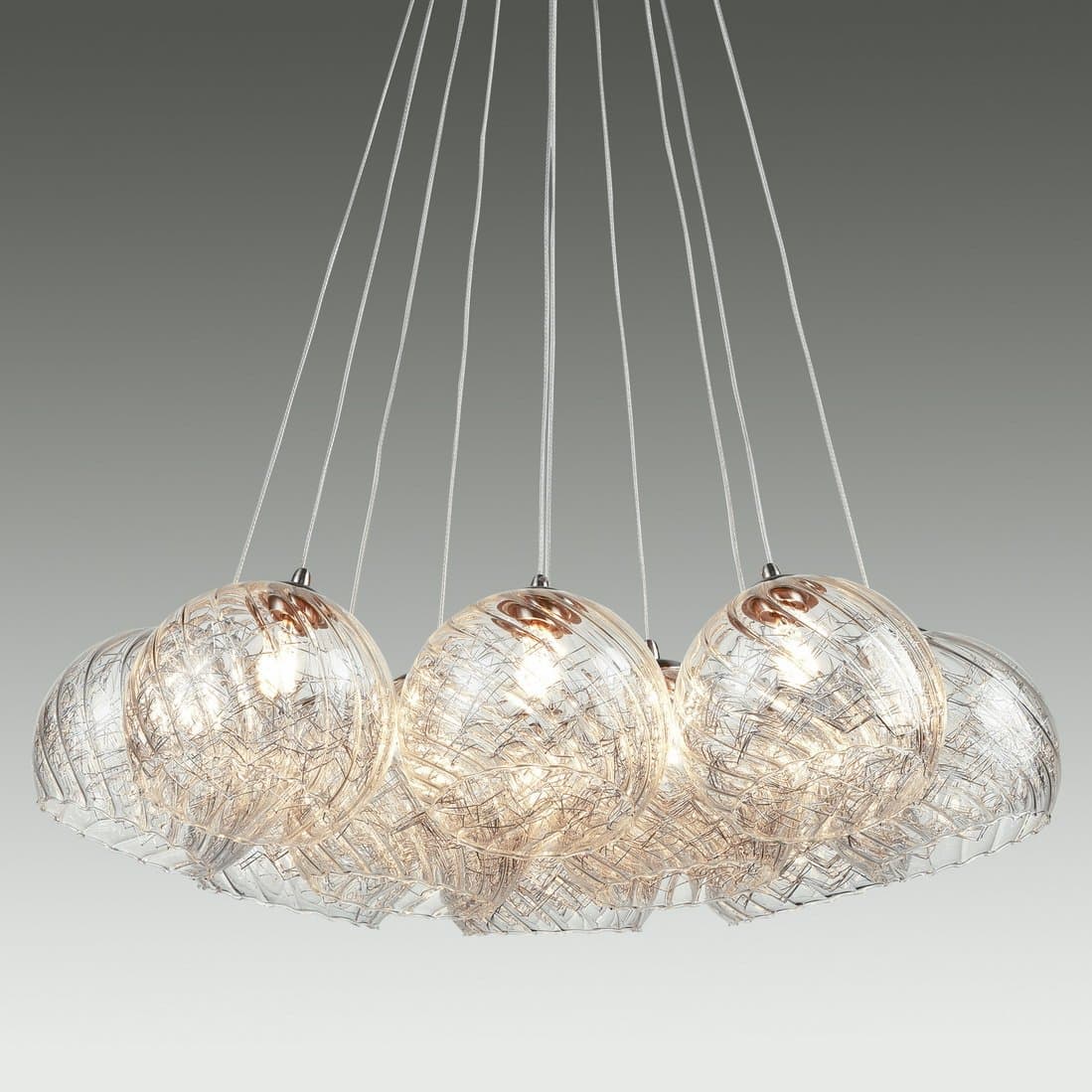 EUL Modern Multi Pendant Chandelier Brushed Nickel 10 Lights with Clear Twisted Glass