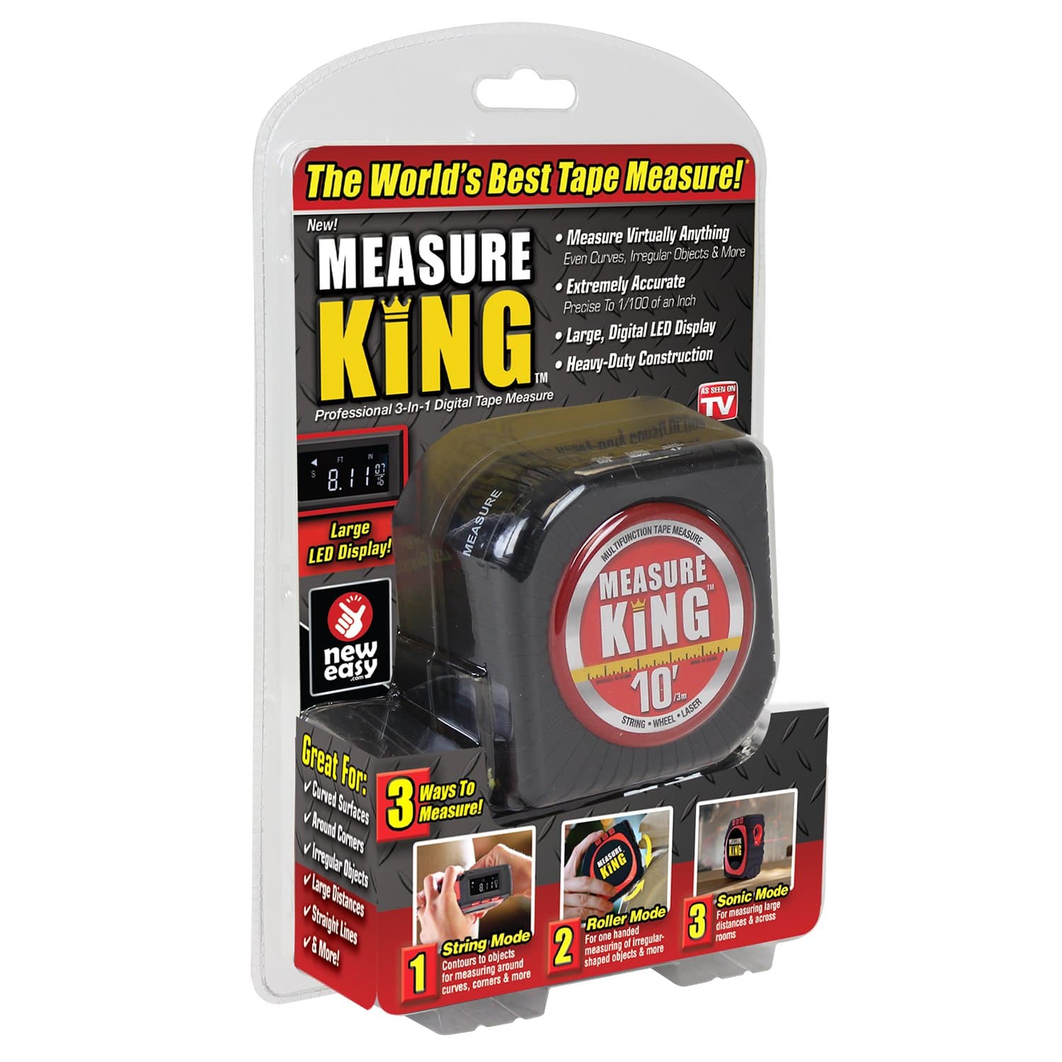 Ontel MK-MC12/4 Measure King 3-in-1 Digital Tape Measure with String Mode, Sonic Mode & Roller Mode - As Seen on TV