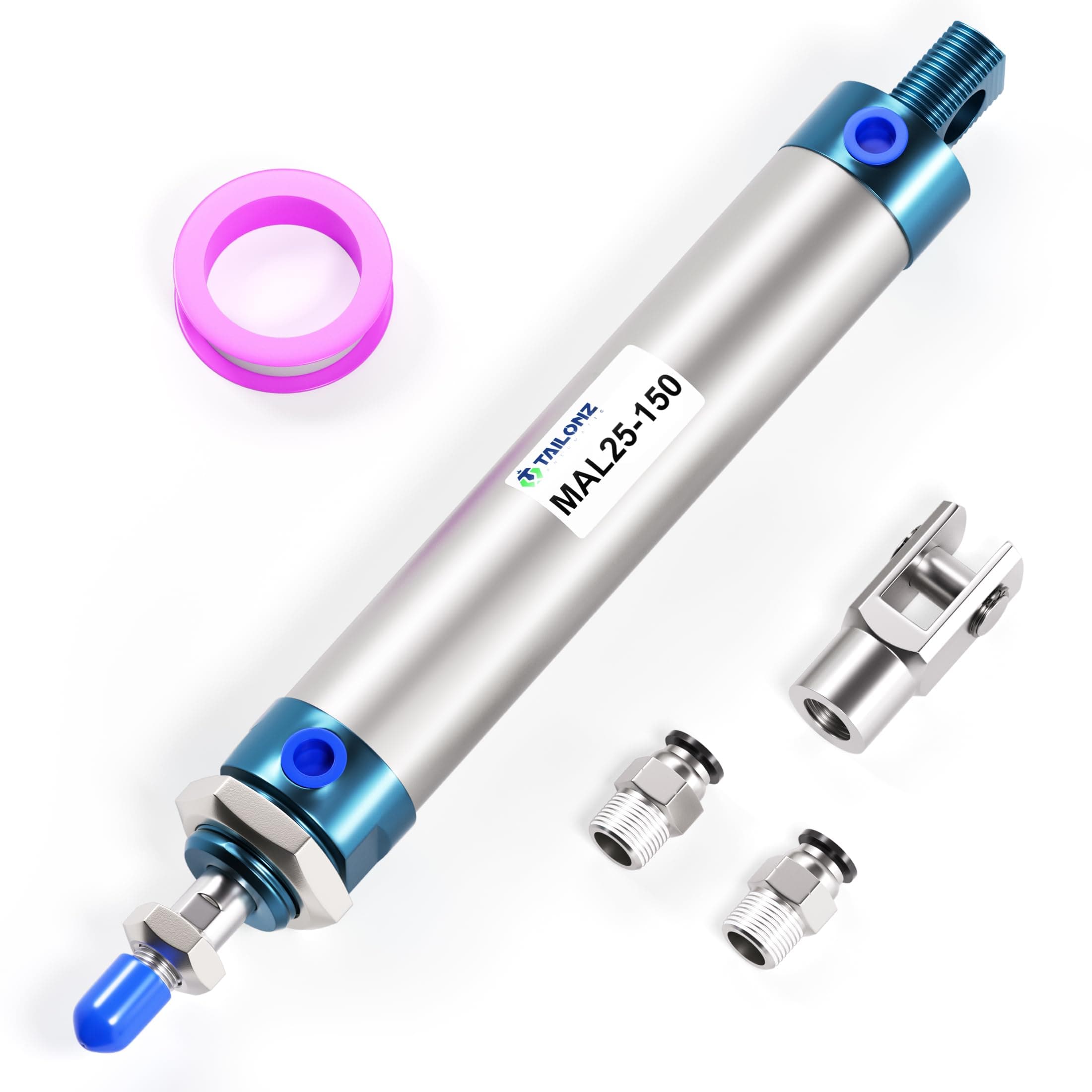 TAILONZ PNEUMATIC 25mm Bore 150mm Stroke Air Cylinder Double Action with Y Connector and 2Pcs 6mm Fitting MAL25x150