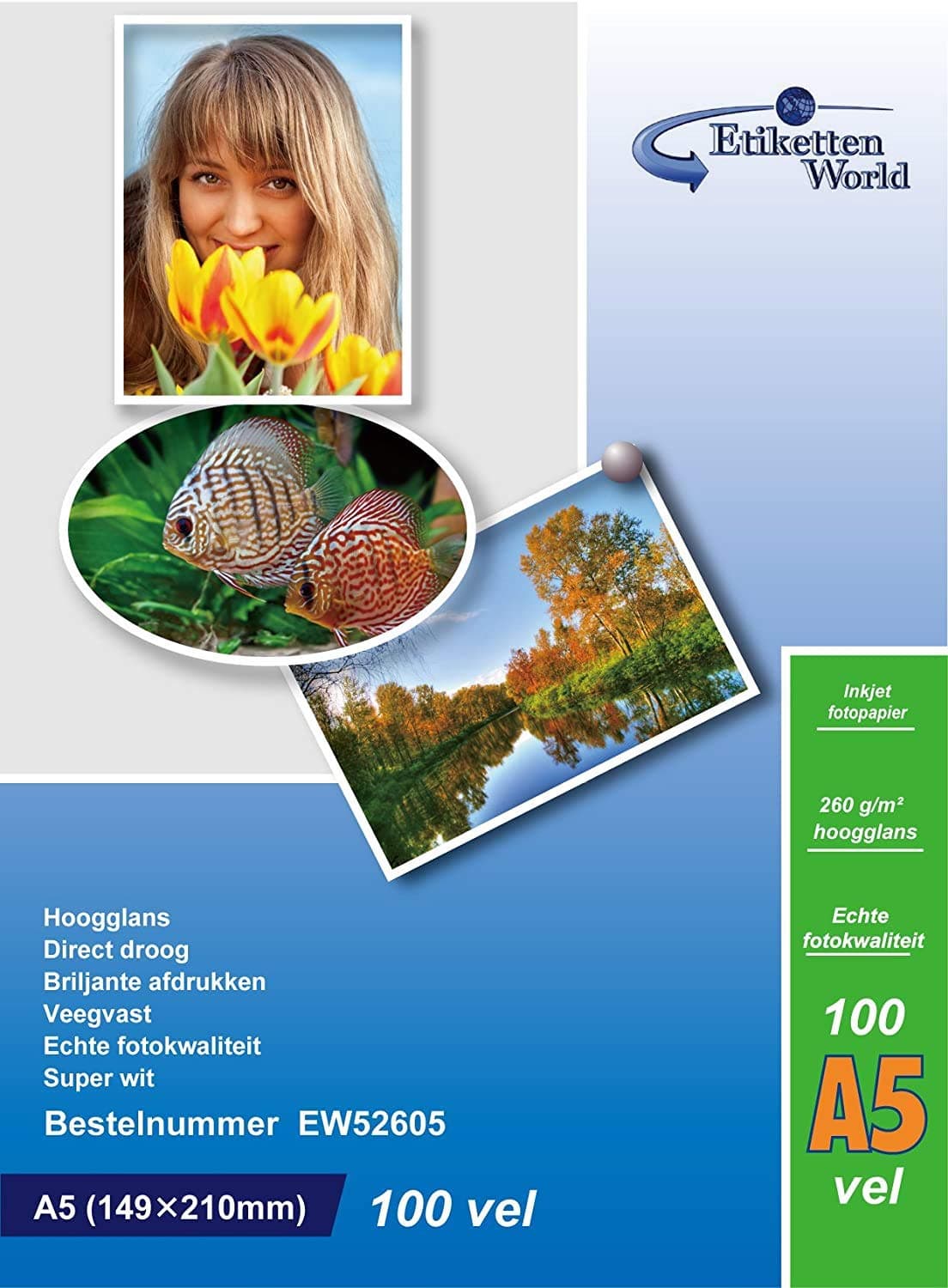 100 Sheets 260 GSM High Gloss A5 (148 mm x 210 mm) Photo Paper for Inkjet Printers Glossy EW (A5-100 Sheets)