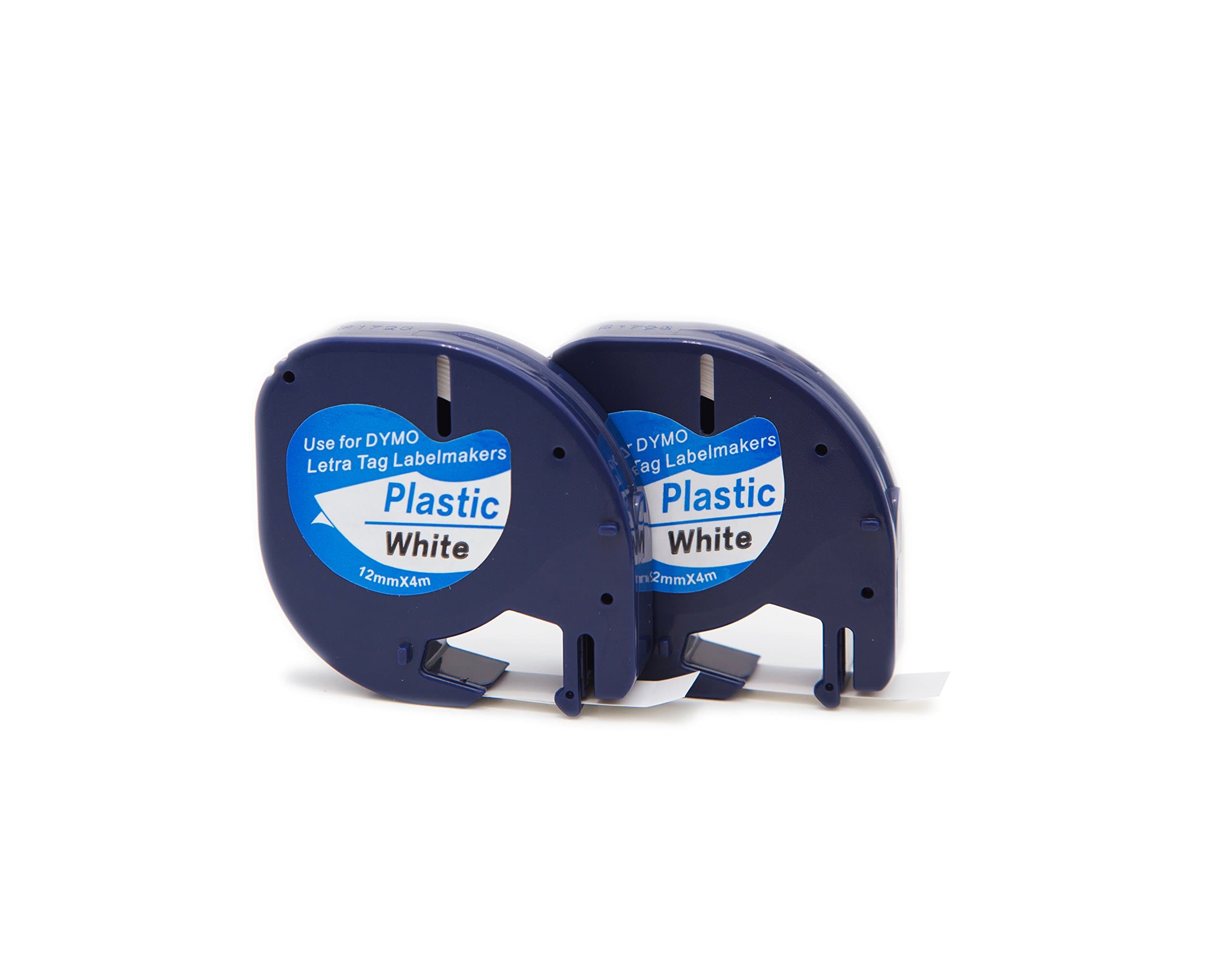 2 Roll Compatible with Dymo 91201 Plastic Lable Tape S0721610 Cassette 12mm 4m Black on White for LetraTag LT-100H LT-100T QX50 Label Makers