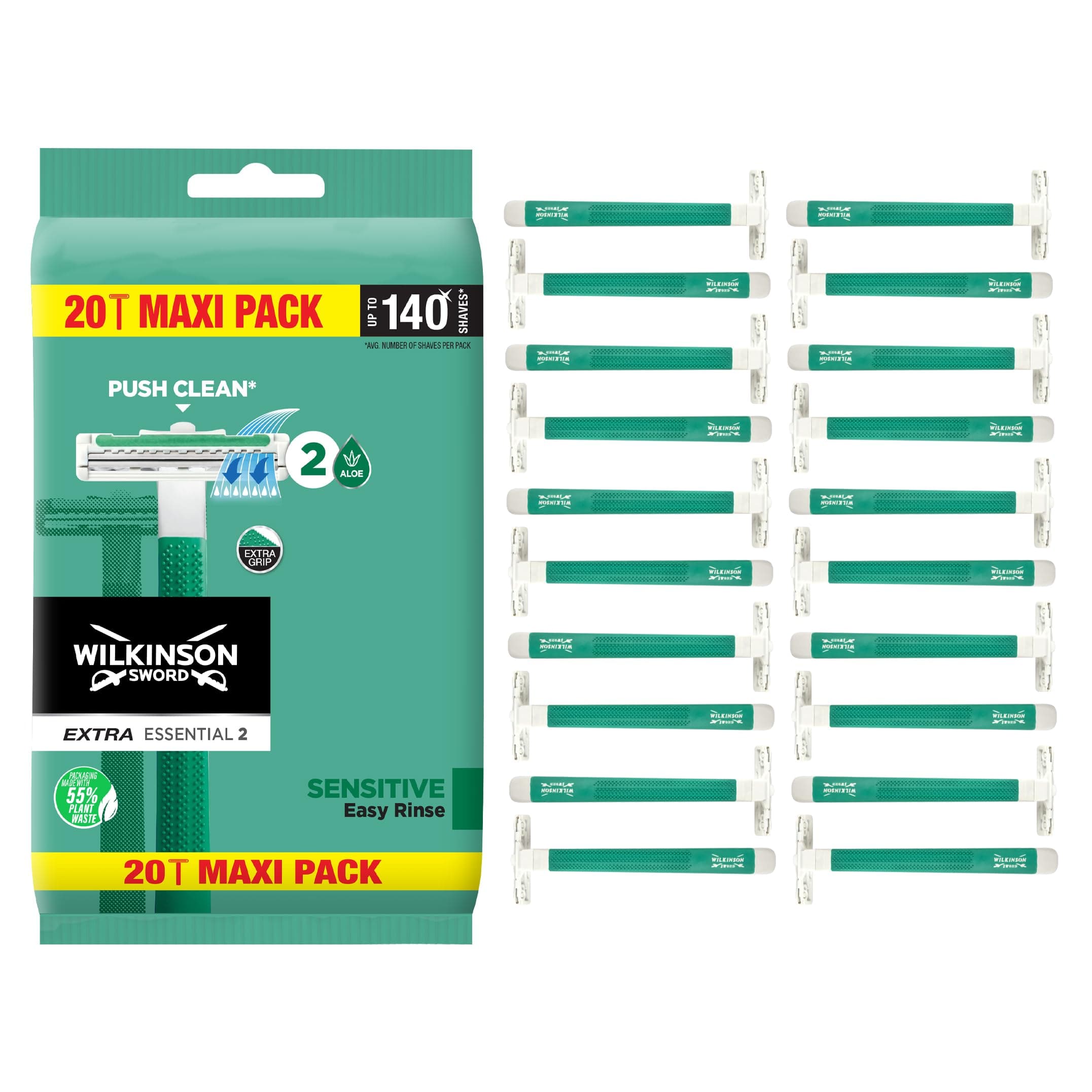 Extra 2 Disposible Razors For Men | Sensitive Comfort | 20 Count (Pack of 1)