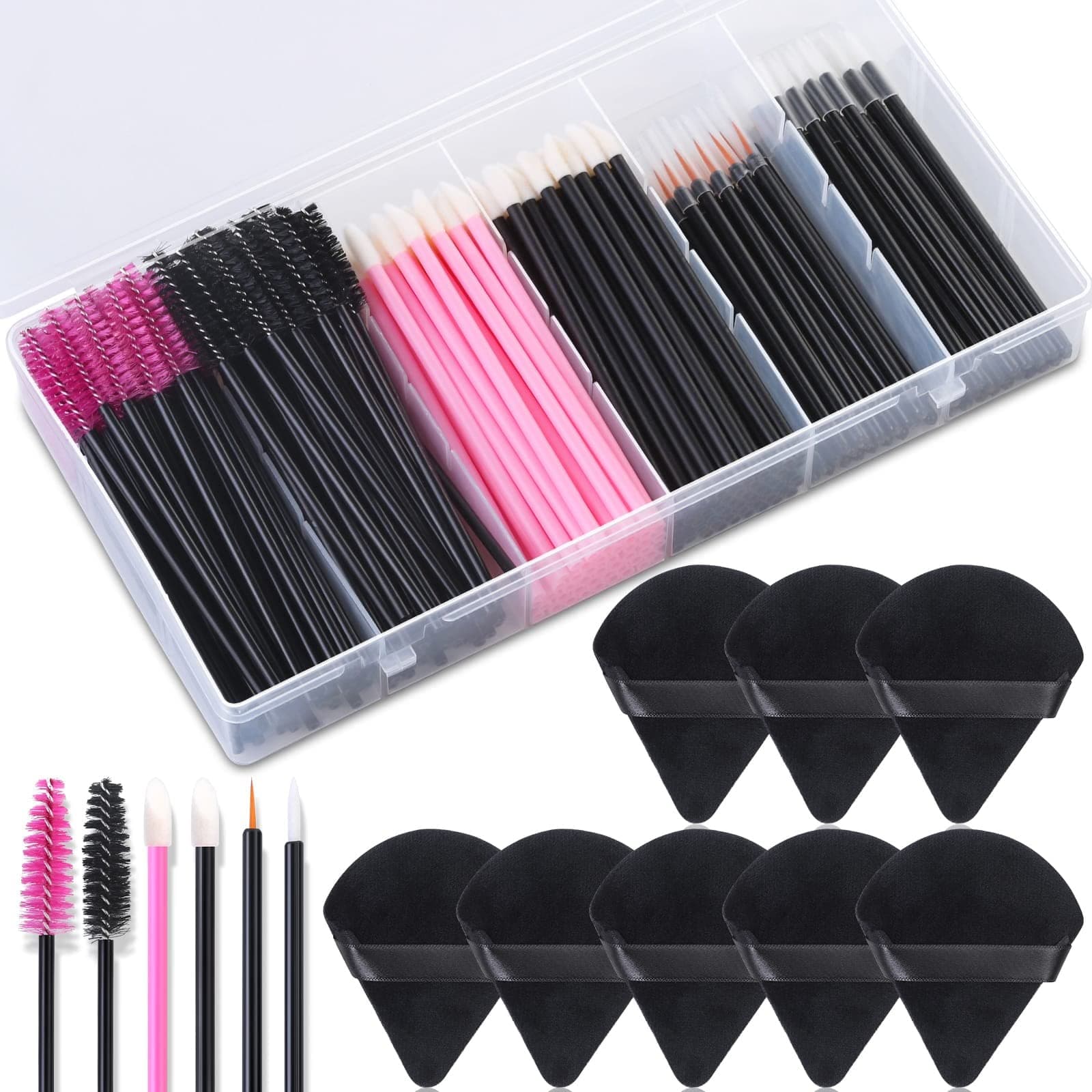 248 Pcs Makeup Applicator Kit With Triangle Puffs, Mascara Wands, Lip Applicators, Eyelash Liner Brushes - Disposable Supplies for Makeup Artists