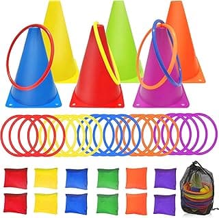 3 in 1 Carnival Games Set,39PCS Soft Plastic Cones Bean Bags Ring Toss Game,Carnival Combo Set Toss Games for Kids Adult Birthday Party Indoor Outdoor Games Supplies,Yard Lawn Games