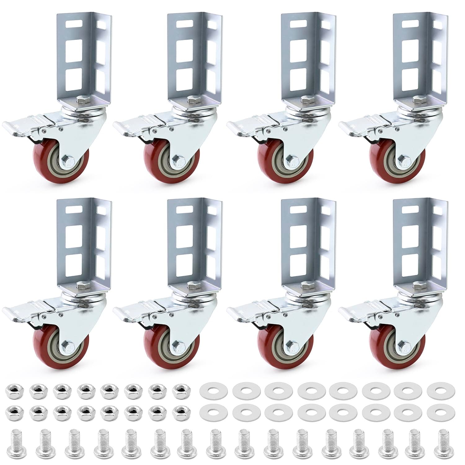 Storage Rack Caster Wheels, 8 Pack 3" Heavy Duty 500 lb. Max Total Capacity Storage Shelf Accessories, Fit for Boltless Self Locking Shelving Racks