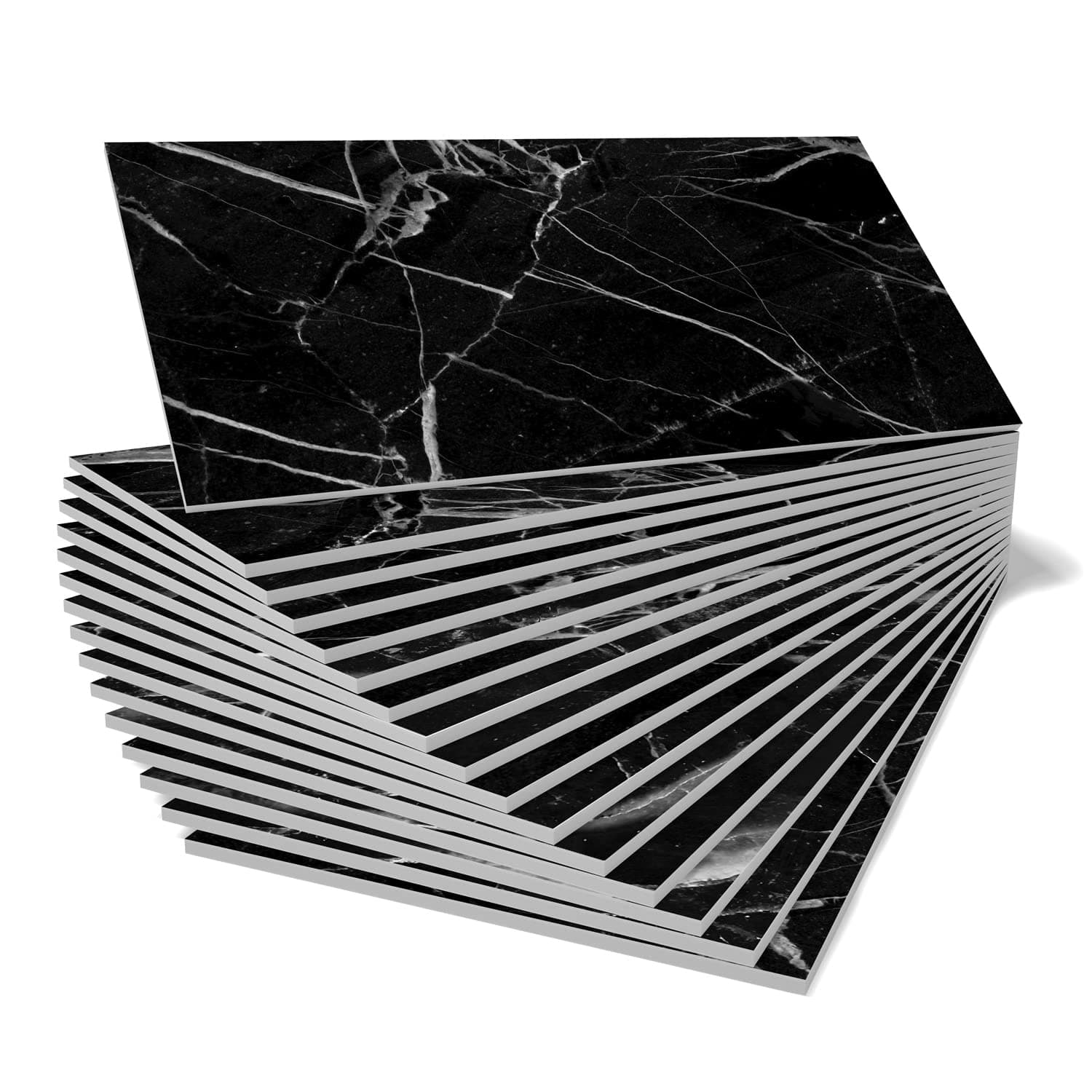 Smart Backsplash Tiles Peel and Stick for Kitchen Bathroom RV Vanity Thickened by Foam interlayer,Black Marble Tile with White Vein-16pcs 4x8 inch