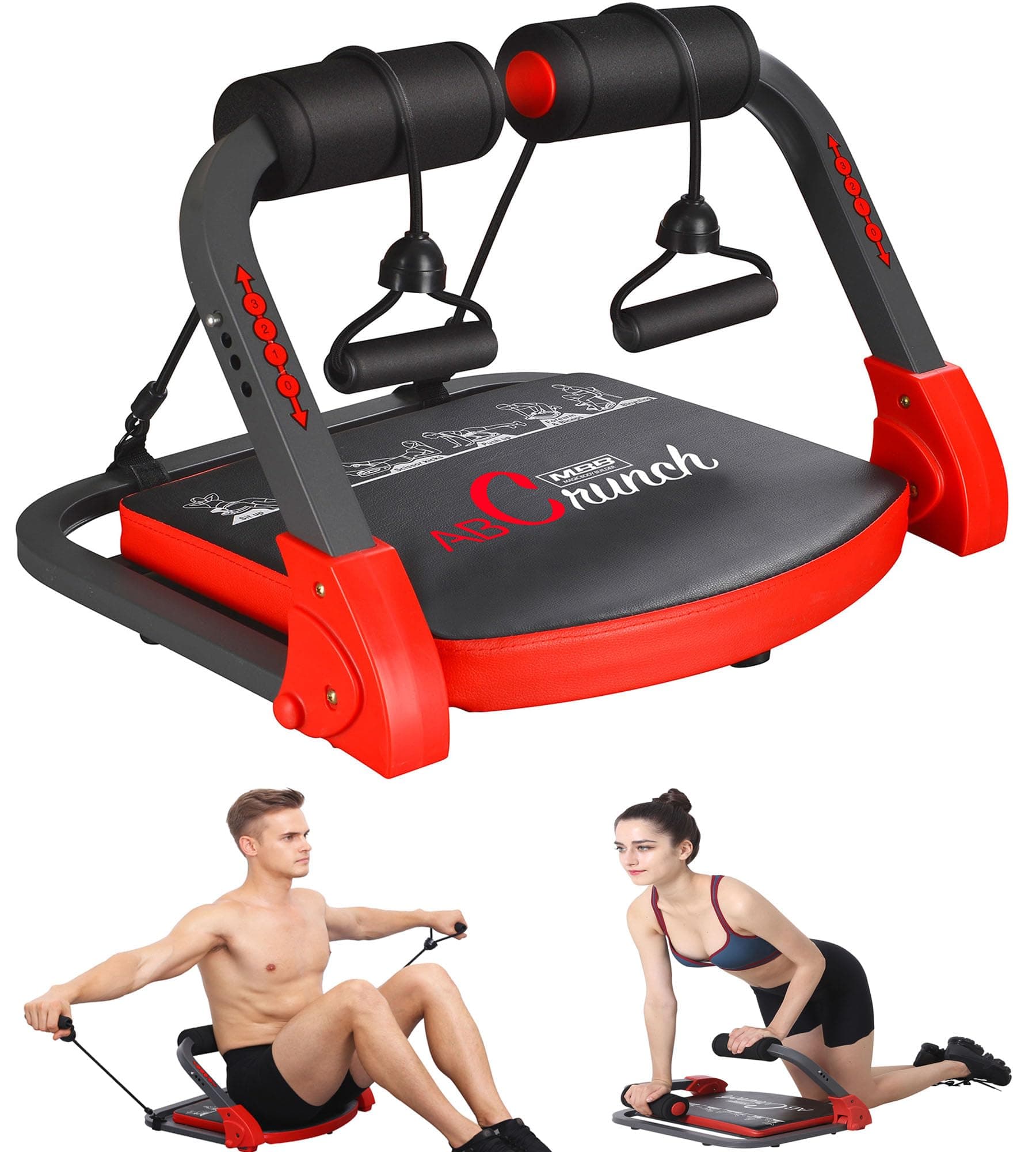 Ab Machine Workout Equipment,Whole Body Ab Workout Machine,Sit Up Exercise Equipment For Home, Strength & Abdominal Trainer With 3 Adjustable Resistance Levels and Bands.US Patented